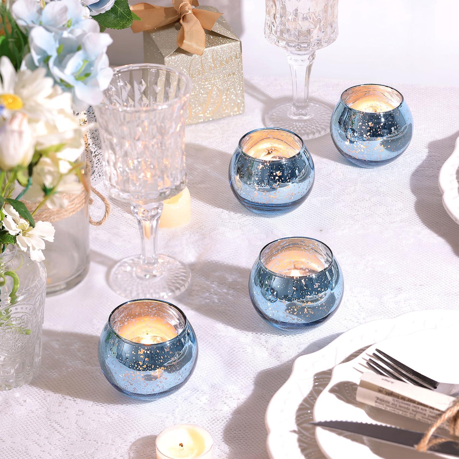 LAMORGIFT 36 Pcs Blue Votive Candle Holders - Mercury Glass Tealight Holders for Dusty Blue Wedding Decor, Centerpiece Table Decorations - Image 5