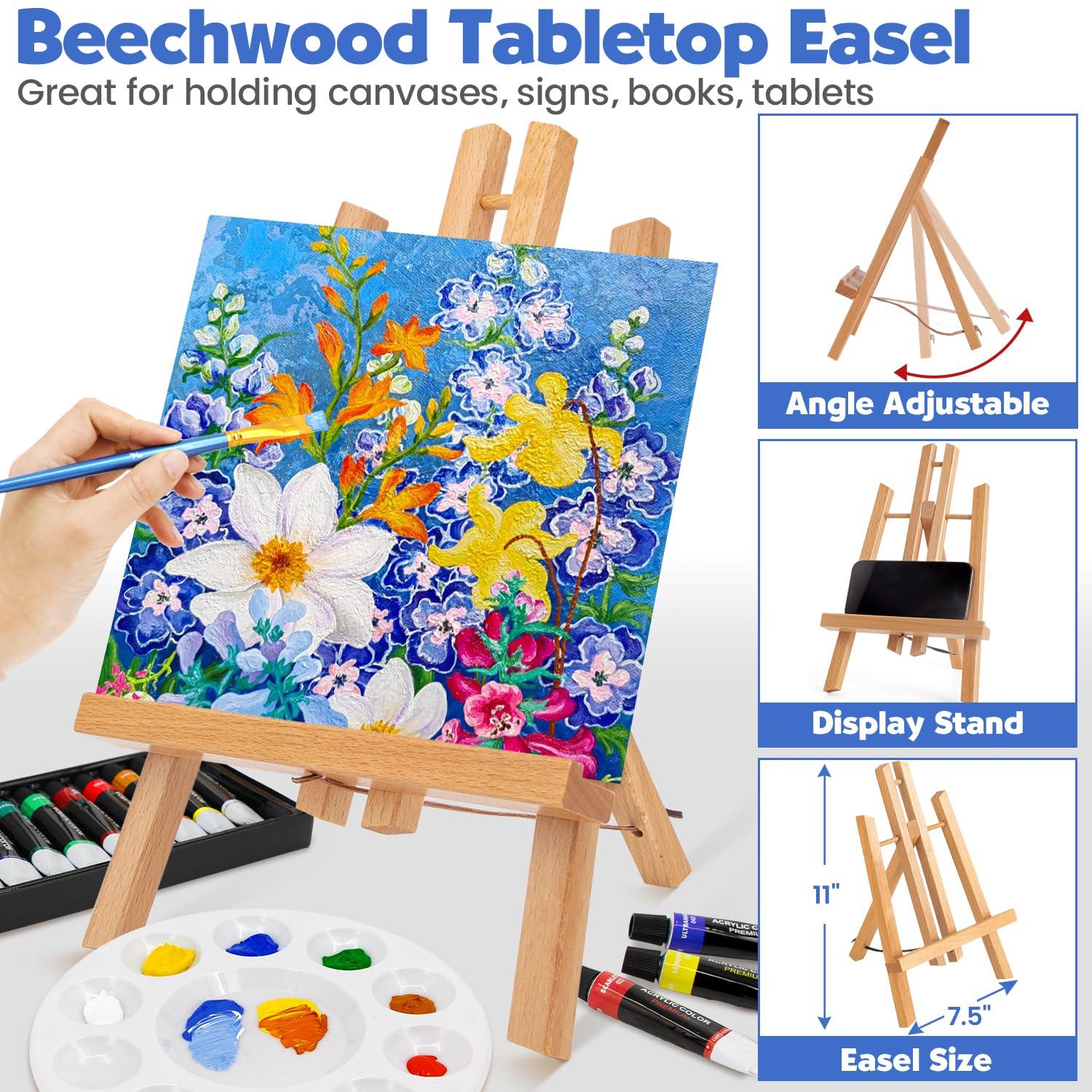 Acrylic Paint Set for Kids & Adults,52Pcs Painting Supplies Kit with 2 Beechwood Easel, 2 Set 12 Acrylic Paints, 20 Brushes, 4 Canvases, Premium Paint Set for Kids,Students,Artists,Beginners - Image 5