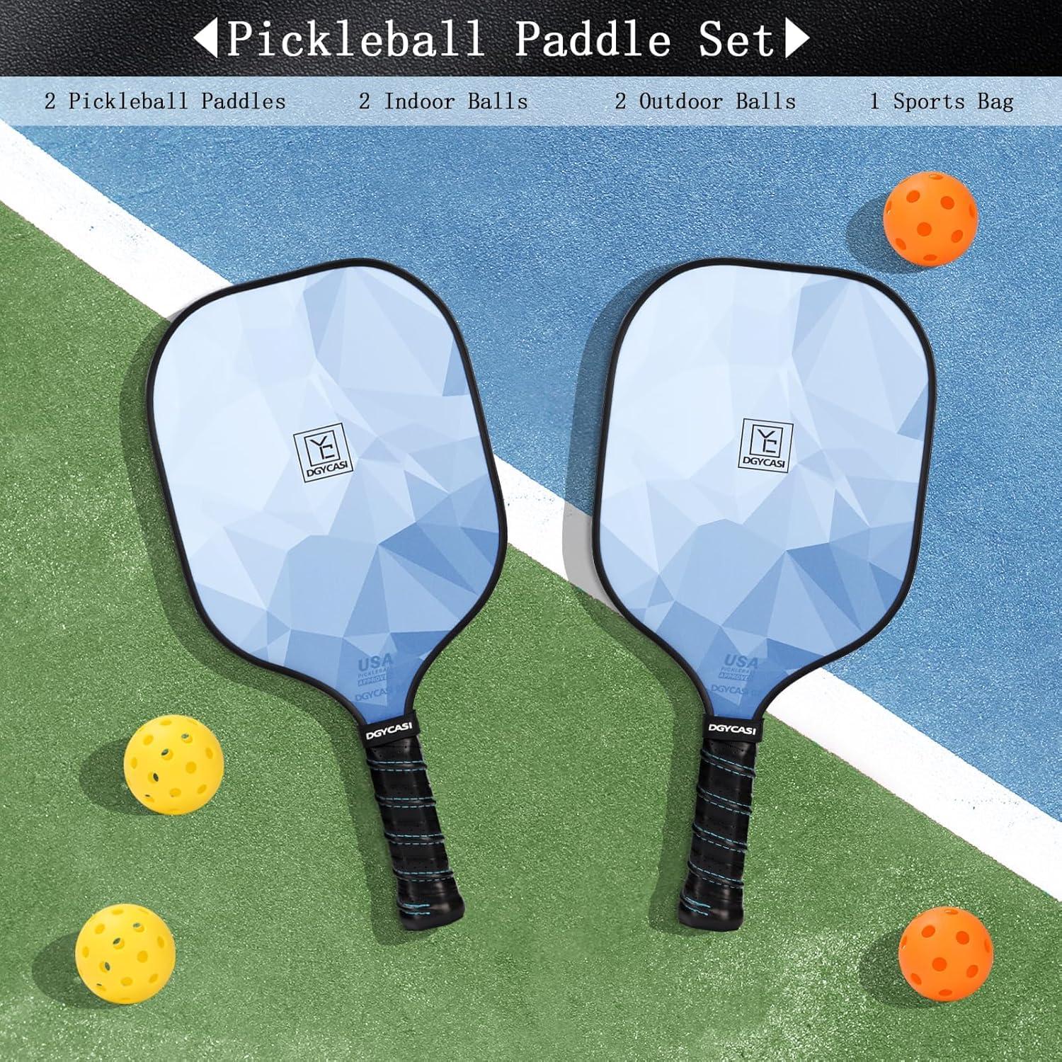 Pickleball Paddles Set of 2, 2025 USAPA Approved Pickleball Set, Fiberglass Lightweight Pickle Ball Rackets 2 Pack, 2 Outdoor Pickleball, 2 Indoor Pickleball Balls, 1 Pickleball Bag for Women and Men - Image 5