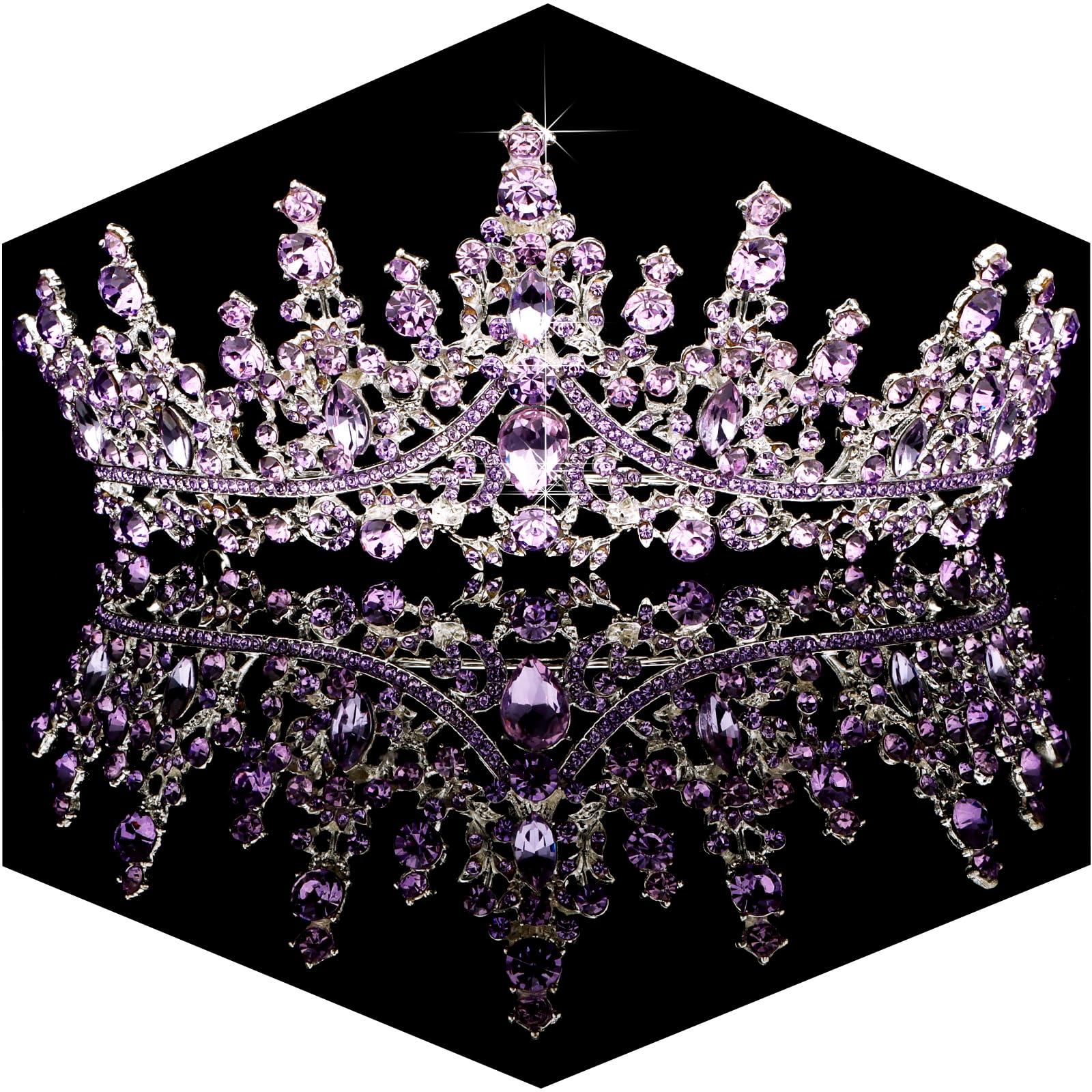 TOBATOBA Tiaras for Women, Purple Crystal Tiara Crowns for Women, Wedding Tiara for Bride Queen Crown, Royal Princess Quinceanera Headpieces for Birthday Prom Pageant Halloween Cosplay Accessories