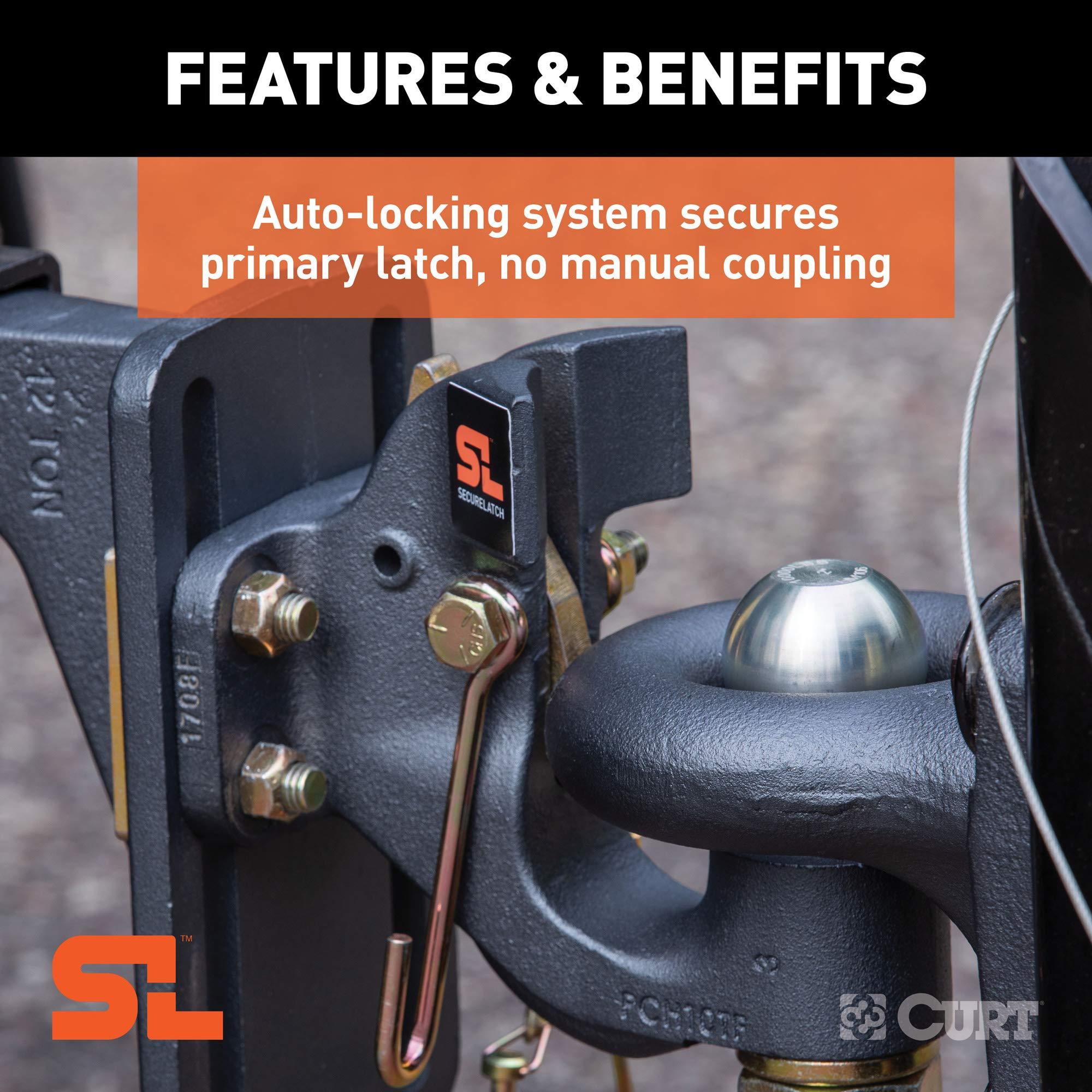 CURT 48411 SecureLatch 2-Inch Ball and Pintle Hitch Hook Combination, 20,000 Pounds, Mount Required, Battleship Grey Finish - Image 5