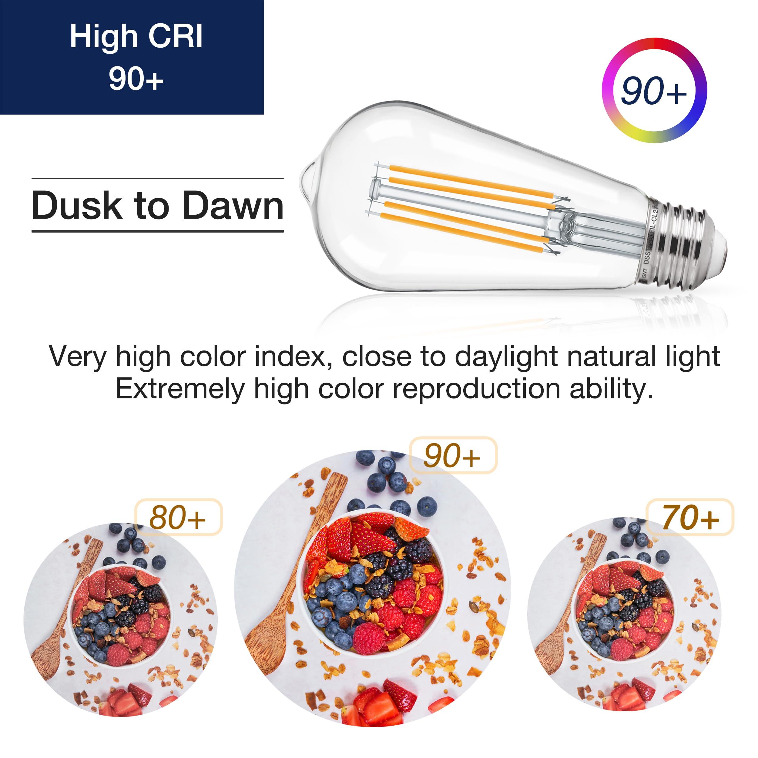FLSNT Dusk to Dawn Outdoor Sensor ST19 LED Light Bulb, 7W (60W Eqv.), 800LM,Vintage Filament E26 Base, Auto On/Off Photocell Automatic for Energy-Efficient Outdoor Lighting, 2700K Soft White, 4 Pack - Image 4
