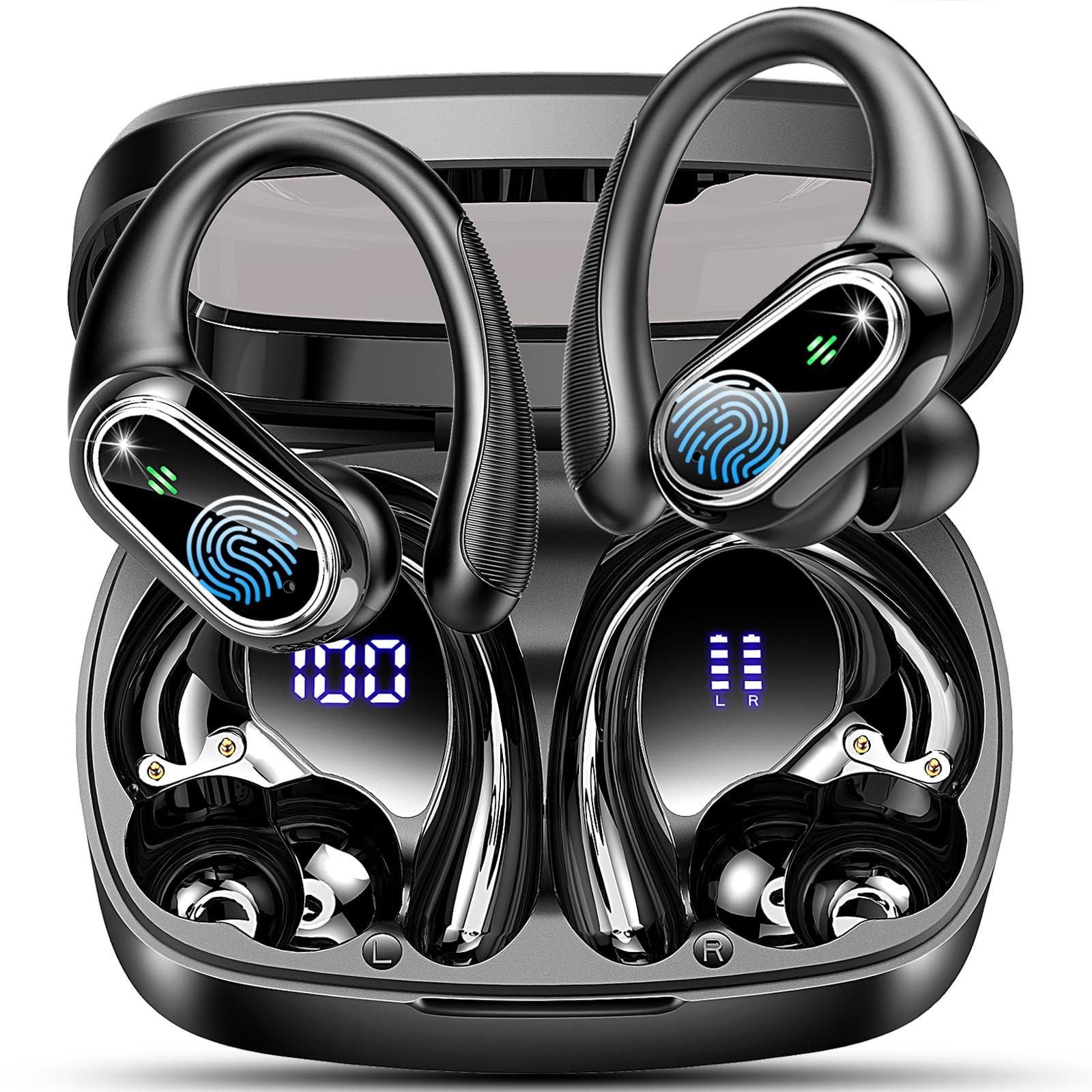 Wireless Earbuds Bluetooth Headphones, Bluetooth Earbuds Stereo Deep Bass, 50hrs Playtime Over Ear Buds and Noise Canceling Mic, Digital Display, IPX7 Waterproof Earphone for Sports/Workout/Running