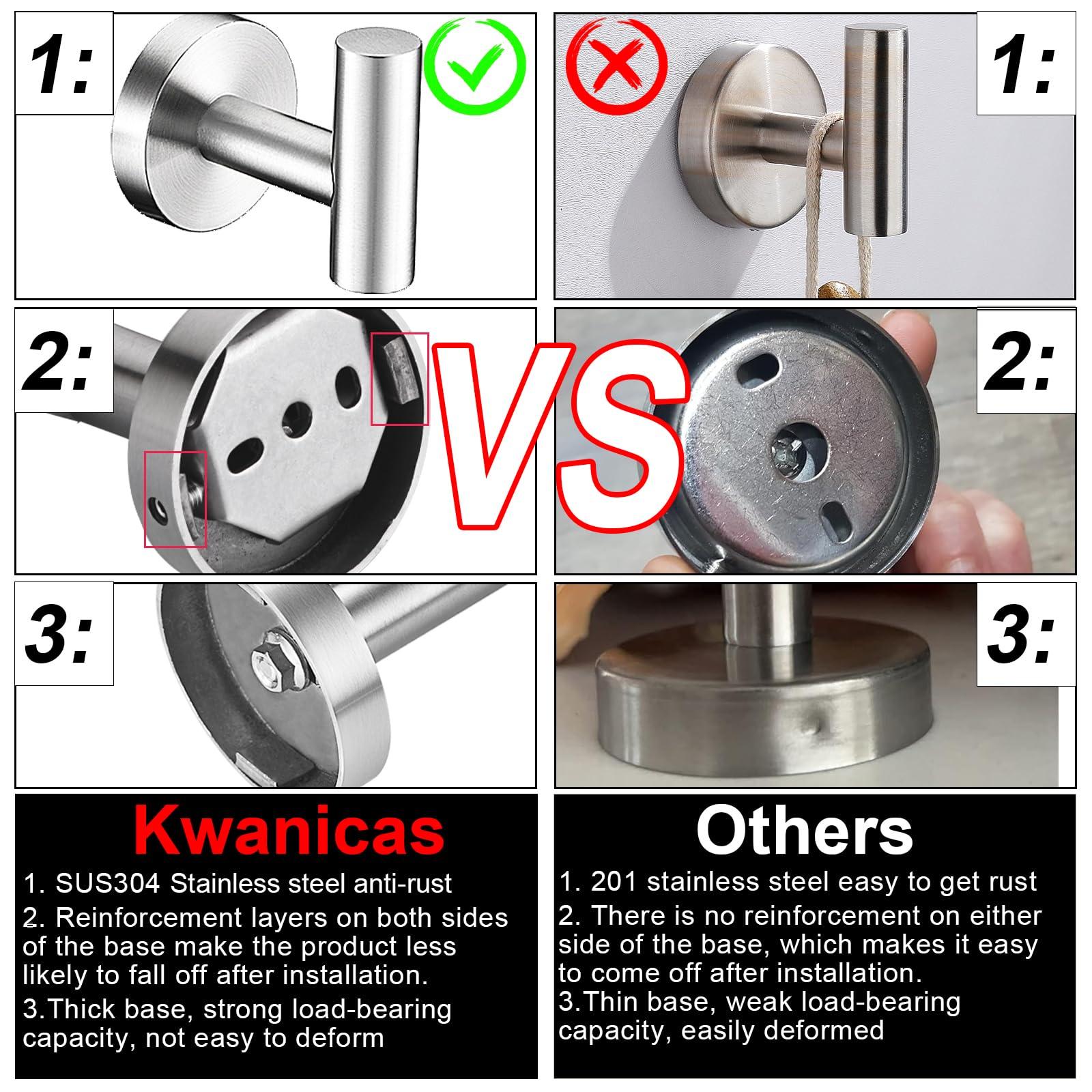 5 Pieces Brushed Nickel Bathroom Hardware Set Include 16inch Towel Bar,2pcsTowel Hooks,Toilet Paper Holder,Hand Towel Ring Round SUS304 Stainless Steel Bathroom Accessories Set Heavy Duty Wall Mounted - Image 7