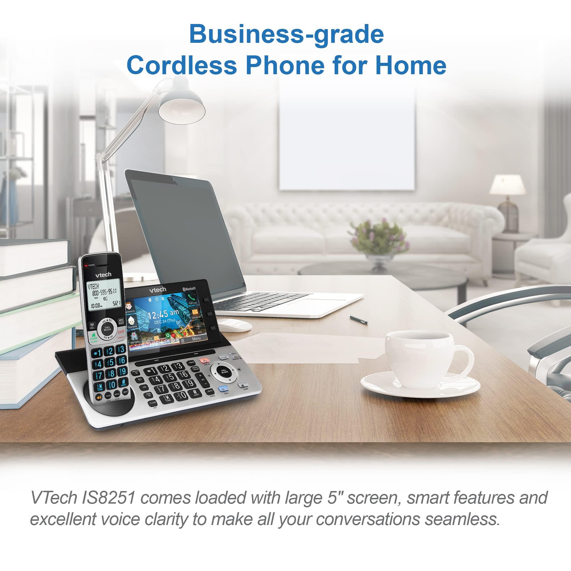 VTech IS8251-3 Business Grade 3-Handset Expandable Cordless Phone for Home Office, 5" Color Display, Programmable Short Cut Keys, Smart Call Blocking, Answering System,Bluetooth Connect to Cell - Image 2