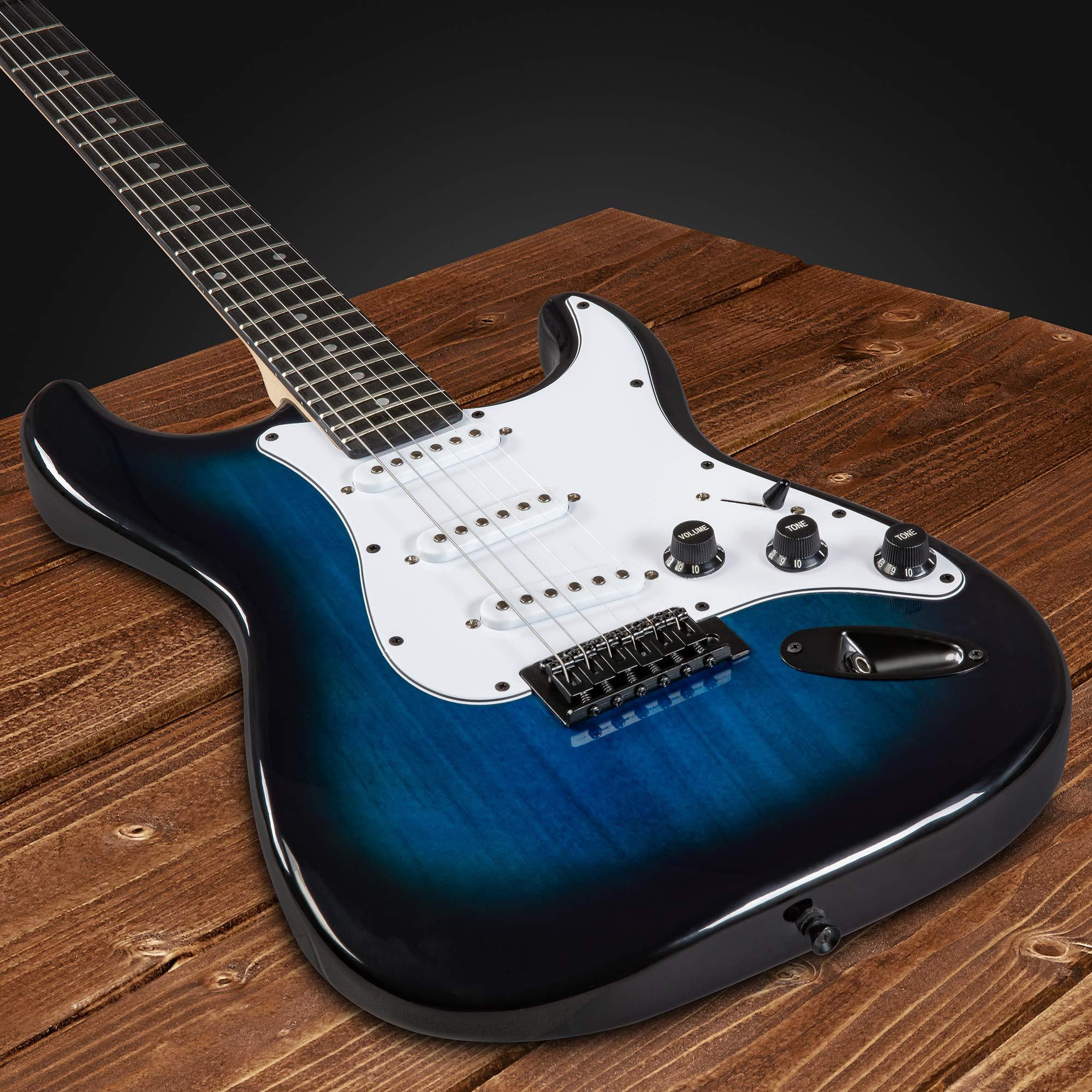 LyxPro 39 inch Electric Guitar Kit Bundle with 20w Amplifier, All Accessories, Digital Clip On Tuner, Six Strings, Two Picks, Tremolo Bar, Shoulder Strap, Case Bag Starter kit Full Size - Blue - Image 4