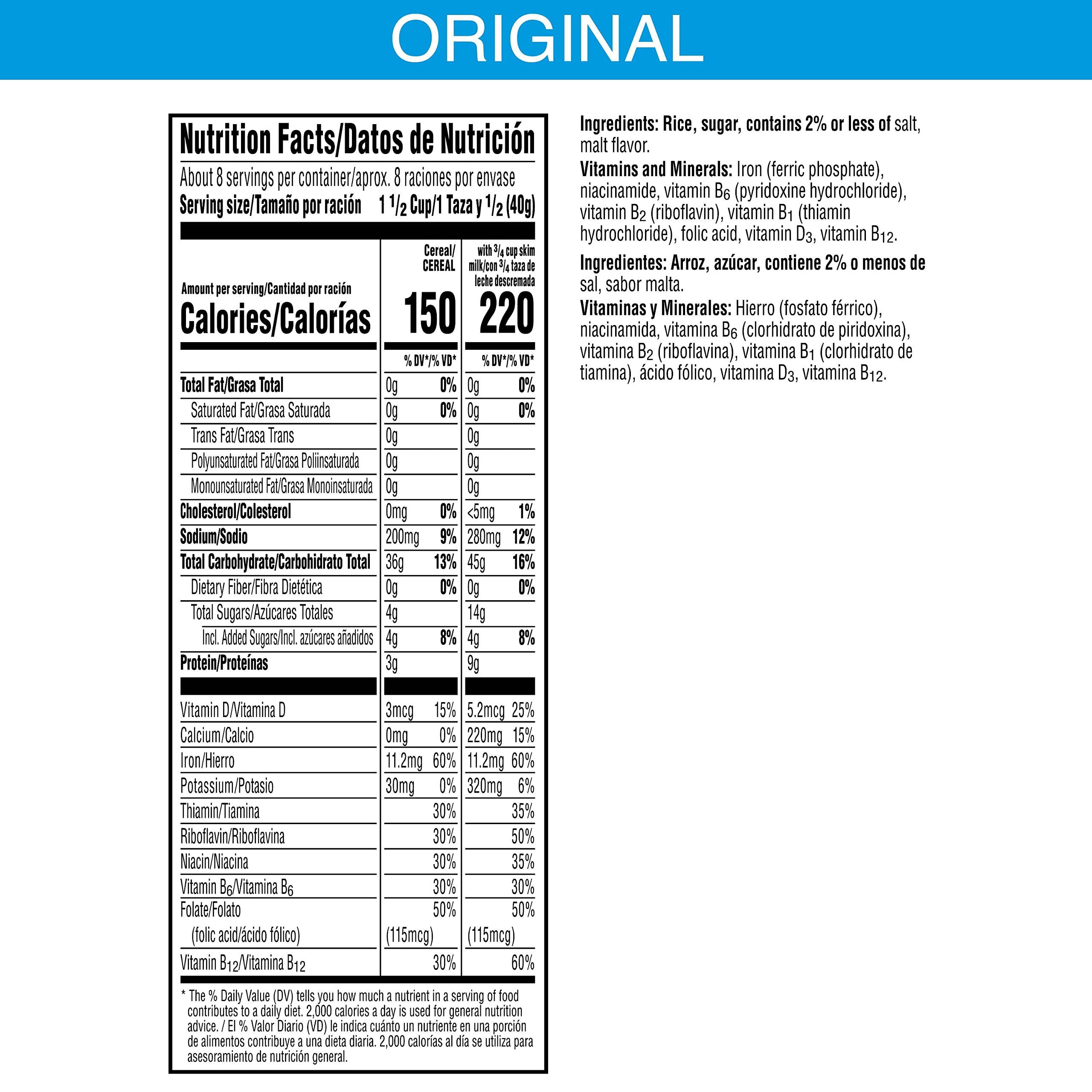 Kellogg's Rice Krispies Breakfast Cereal, 8 Vitamins and Mineral, Large Size, Original, 12oz Box (1 Box) - Image 2