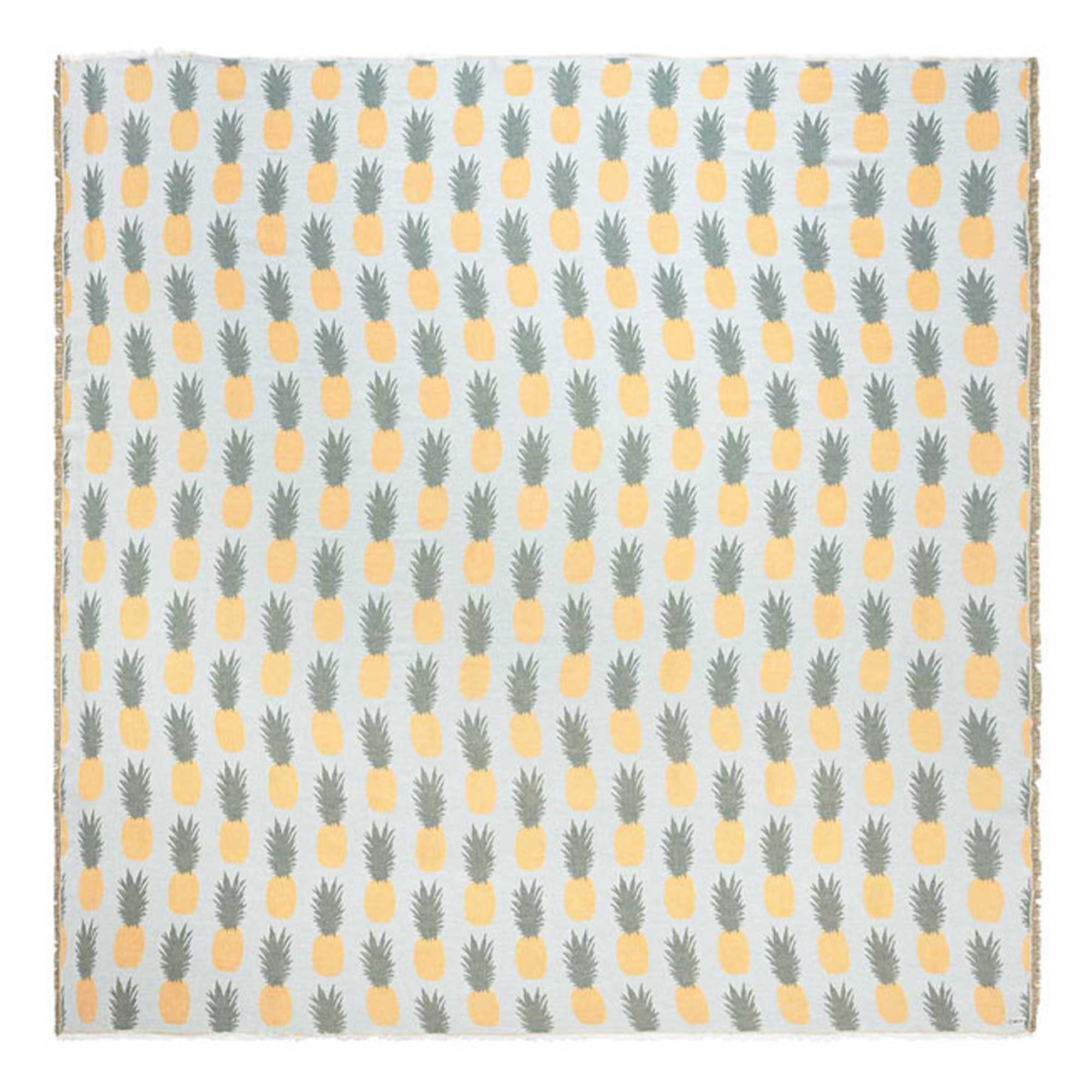 Sand Cloud Extra Large King-Size Turkish Blanket & Comforter (Pineapple Party) - 100% Organic Turkish Cotton & Jacquard Weave with Fringe Tassels - Soft, Comfy & Cozy Throw & Beach Blanket - 90" x 90"