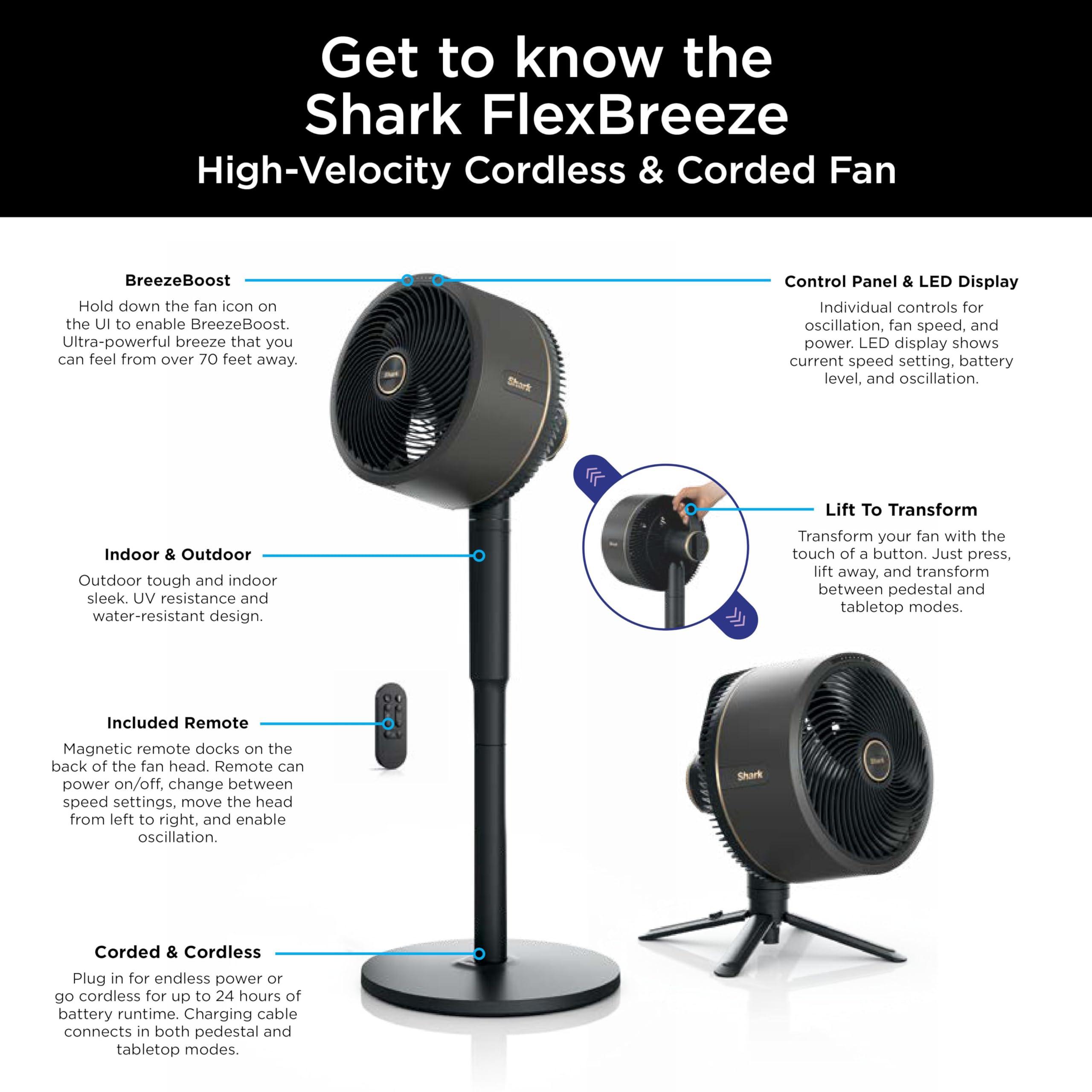 Shark FlexBreeze Fan - Indoor & outdoor oscillating fan, pedestal & tabletop, corded & cordless portable fan with outdoor InstaCool misting attachment - FA222 - Image 17