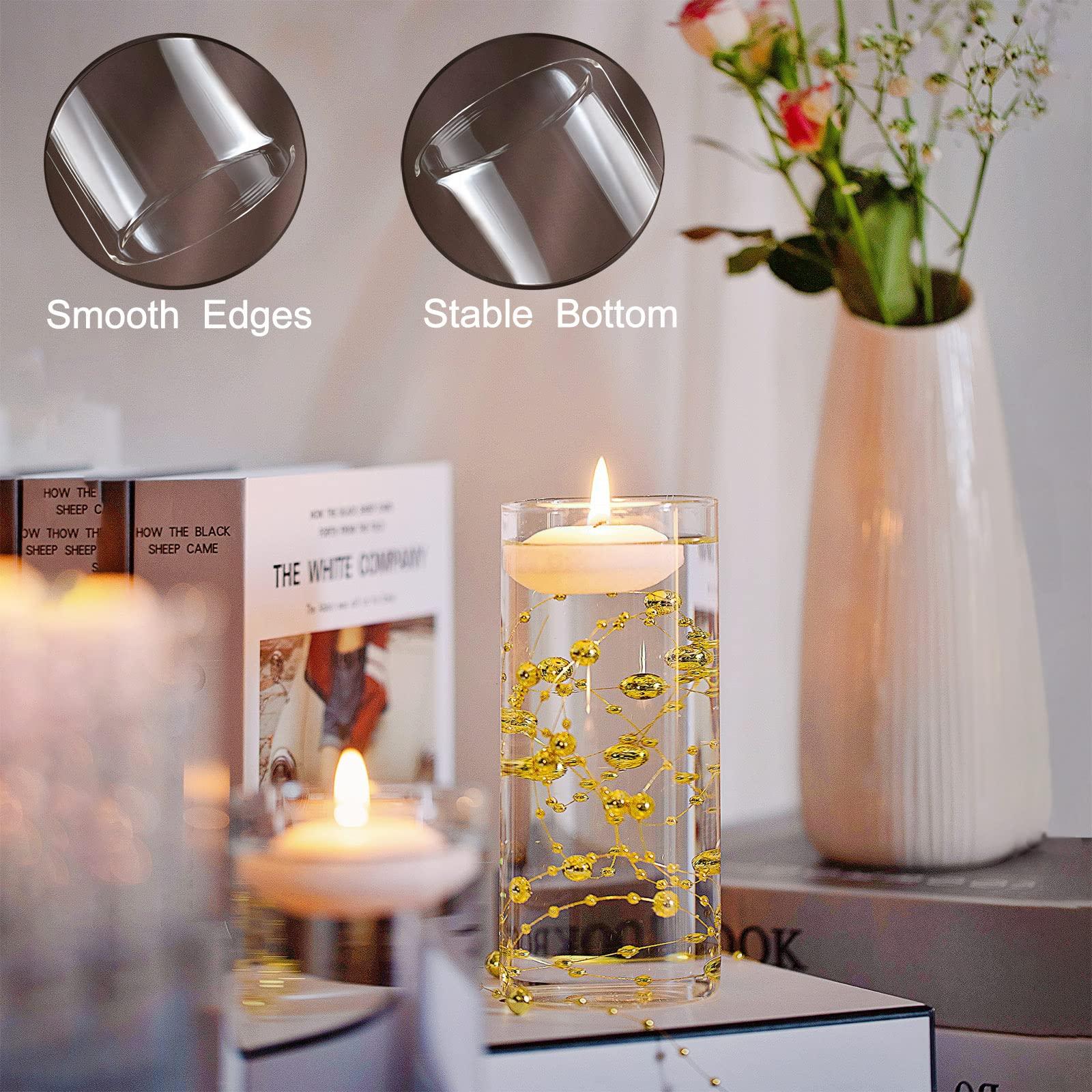UDU 12 Set Glass Cylinder Vases for Centerpieces with 80000 Vase Filler 24 White Floating Candles 6 Pearl String for Wedding Party Home Table Decoration - Image 6