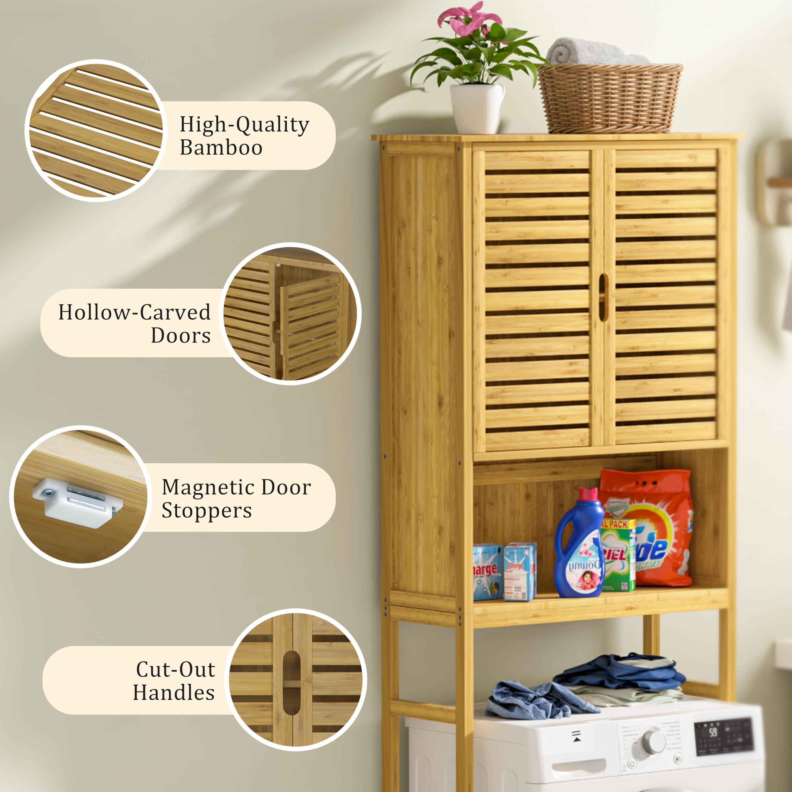 VEIKOU Over The Toilet Storage Cabinet, Bamboo Over Toilet Storage with Removable Shelf, Bathroom Freestanding Over The Toilet Storage with Open Storage, Natural - Image 6