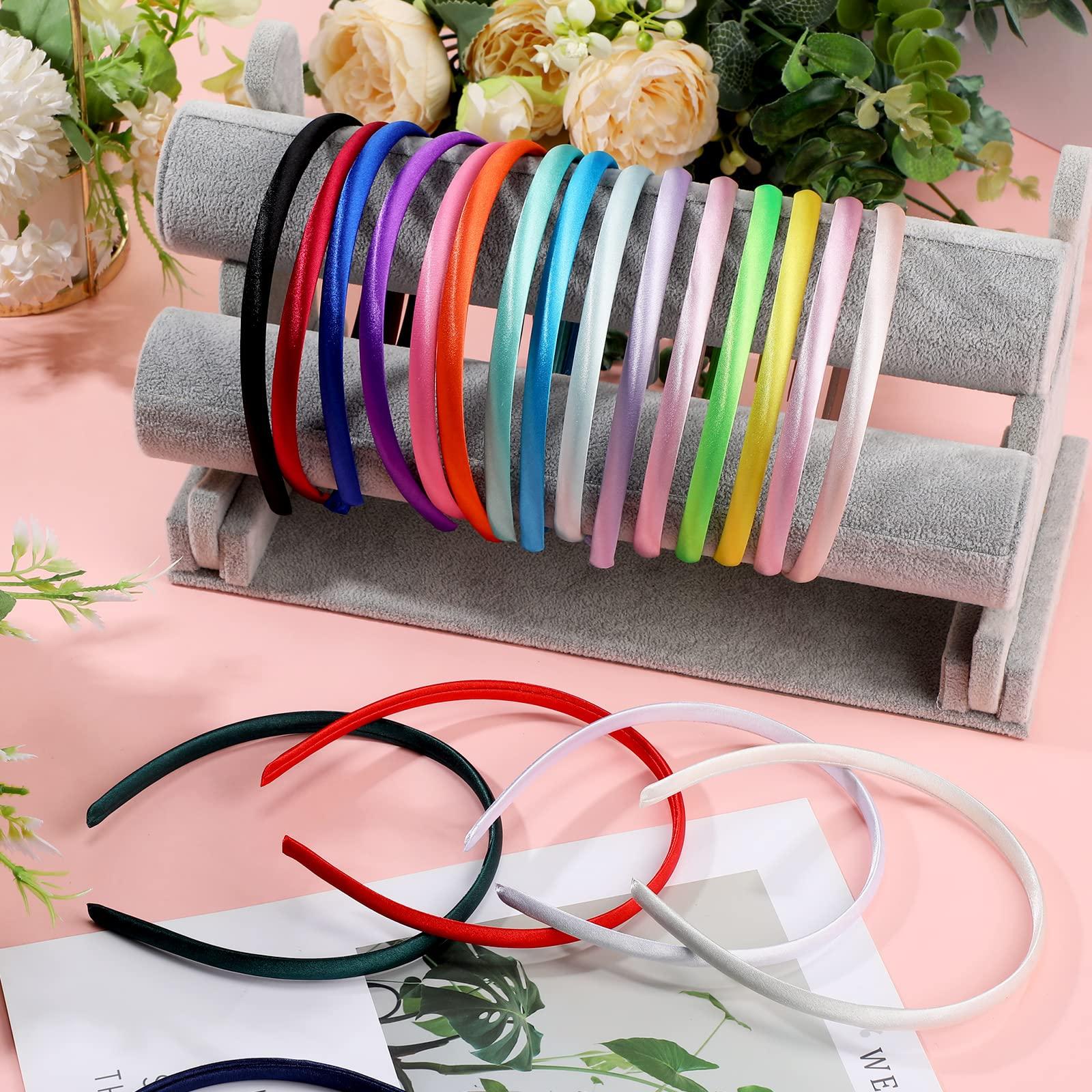 XunYee Satin Covered Headbands for Women - 100 Pieces 0.4 Inch Width Colorful Thin Plain Hairbands (Multi Colors) - Image 7