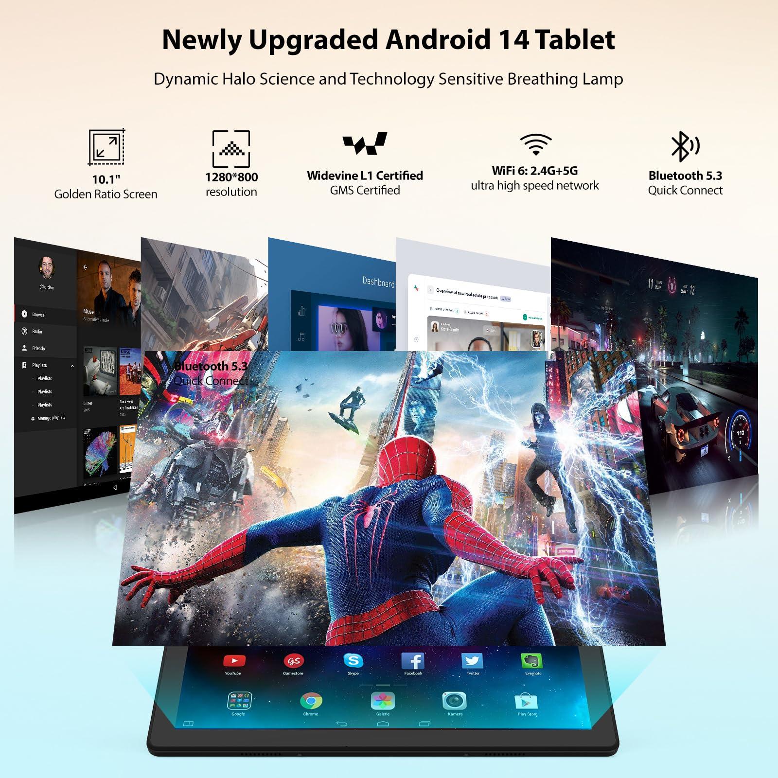 ROWT Tablet 10 inch Android 14, Octa-Core, 10GB RAM 64GB ROM 1TB Expandable, Widevine L1, 1280x800 IPS Touchscreen, BT 5.4, Dual Camera with Flash (Black) - Image 4
