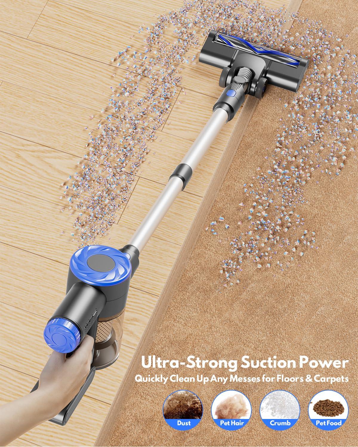 AIRDIYA Cordless Vacuum Cleaner, Power Suction Stick Vacuum Cleaners with 2200 mAh Battery,8-in-1 Lightweight Self-Standing, 35 Mins Runtime for Home Hard Floor Low-Pile Carpet Pet Hair - Image 3