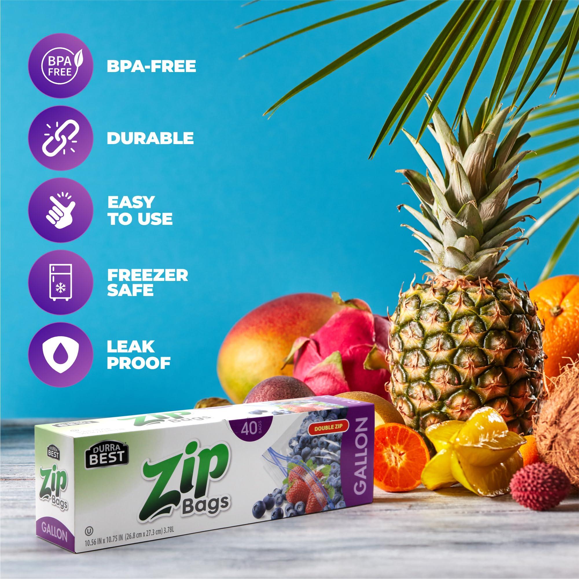 DURRA BEST. 1 Gallon Large Storage Zip Bags - Double Zip, Freezer Safe, Resealable, and Leak Proof (40 Count) - Image 4