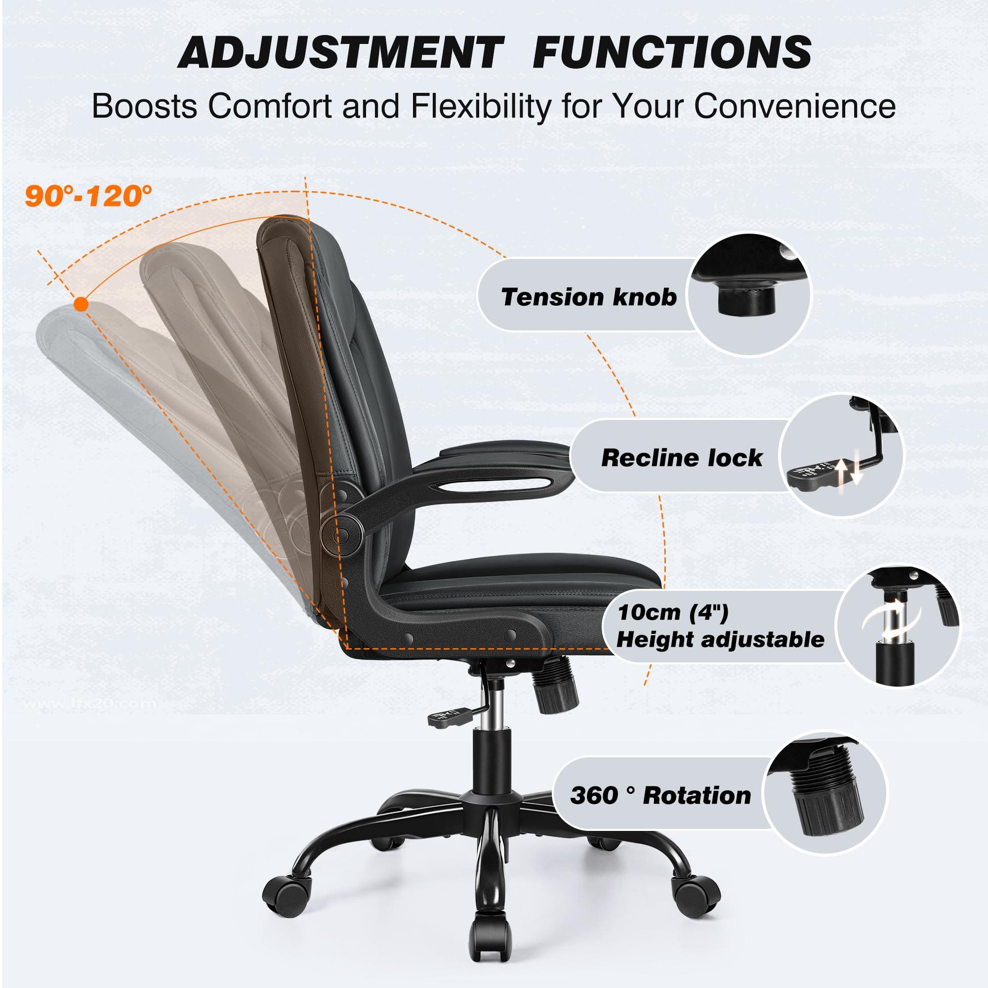 FelixKing Office Chair Desk Computer: PU Leather Comfy Ergonomic Rolling Swivel Comfortable Small Executive Office Chair with Wheels Adjustable Flip-up Armrests Lumbar Support For Home Work Study Game - Image 5