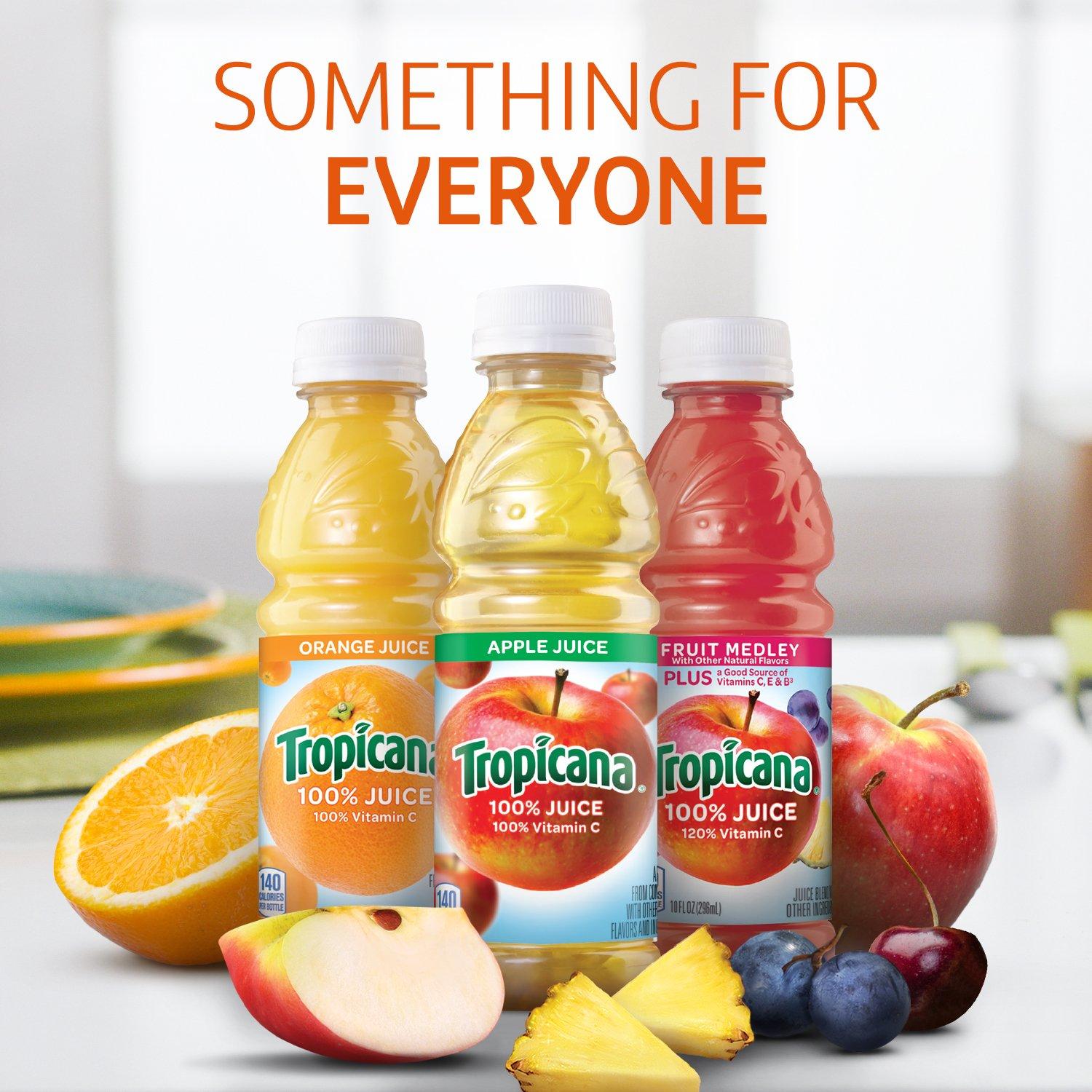 Tropicana 100% Juice Variety Pack - Orange, Apple & Fruit Medley, Single Serve, 10 Fl Oz Bottles (Pack of 24) - Real Fruit Juice, Vitamin C Rich, No Added Sugars, No Artificial Flavors - Image 4
