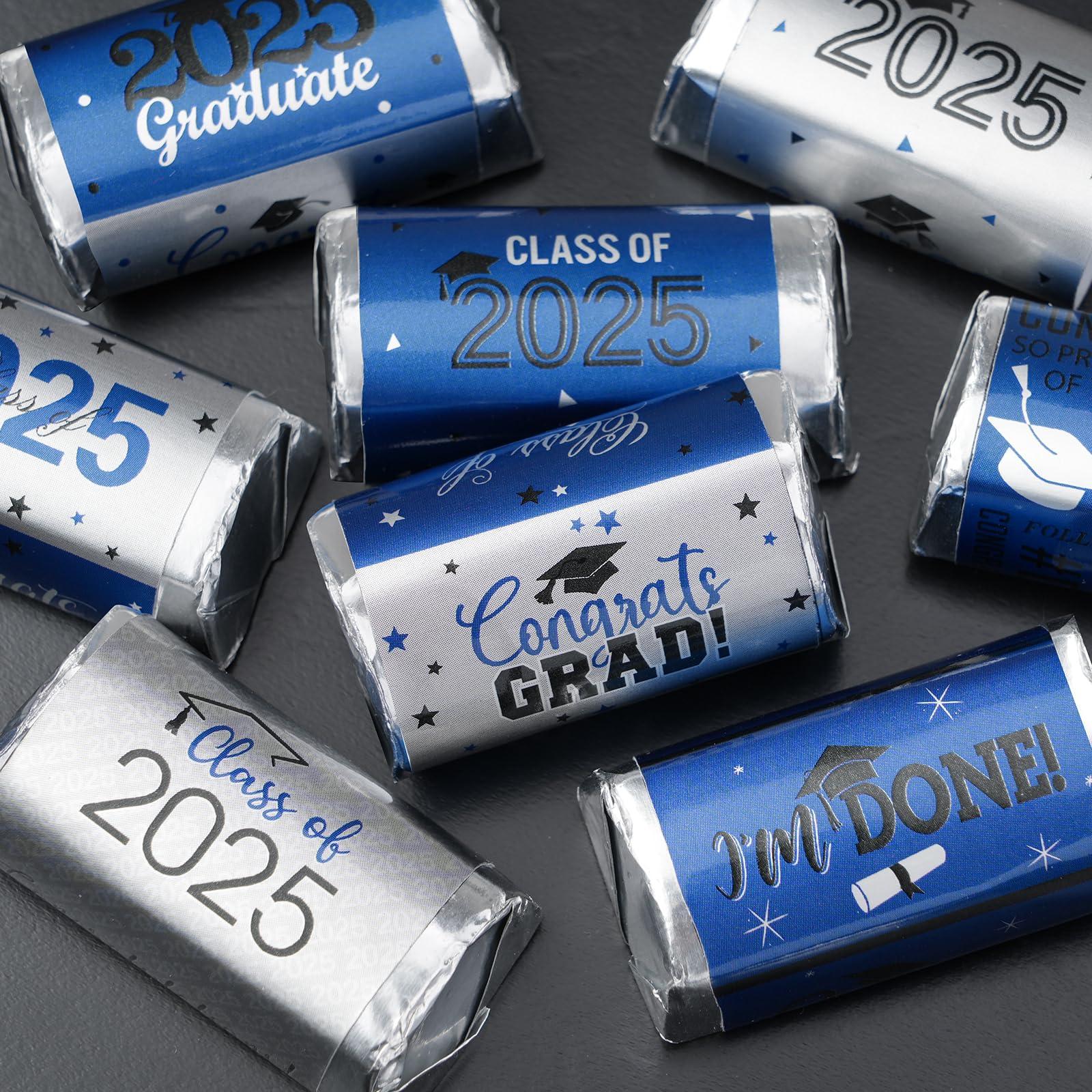 100Pcs Graduation Decorations Class of 2025 Candy Bar Wrappers,Blue and Silver Congrats Grad Mini Candy Stickers Chocolate Bar Labels for College High School Graduation Party Favors,Candy Not Included - Image 6