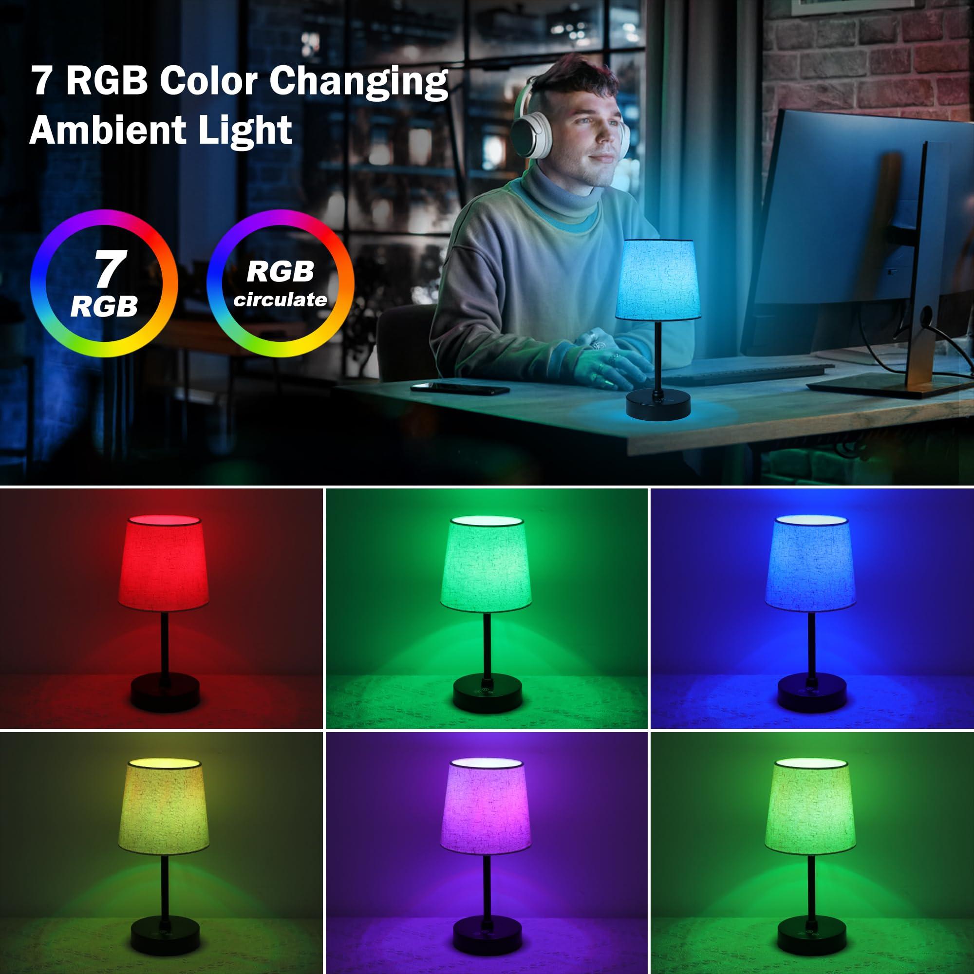 Ascher Small Cordless Table Lamp RGB 7 Color Changing, 3 Color Temperatures, Built-in Rechargeable Battery, Dimmable Portable Bedside Night Lamp, Flaxen Shade Ambient Light for Restaurant, Bedroom - Image 6