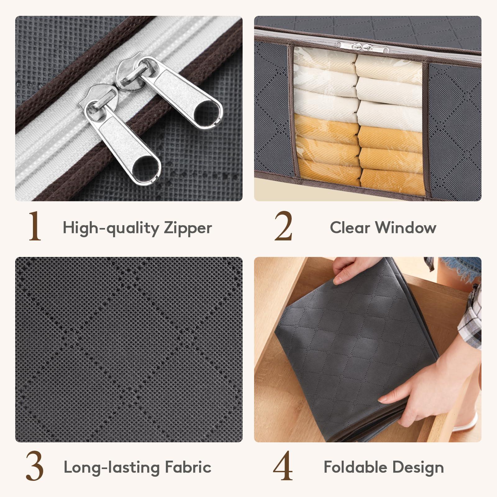 Lifewit 4 Pack Clothes Storage Bag, Foldable Storage Bin Closet Organizer with Reinforced Handle, Sturdy Fabric Blanket Storage with Clear Window, Storage Containers for Clothing, Bedding, Gray - Image 6