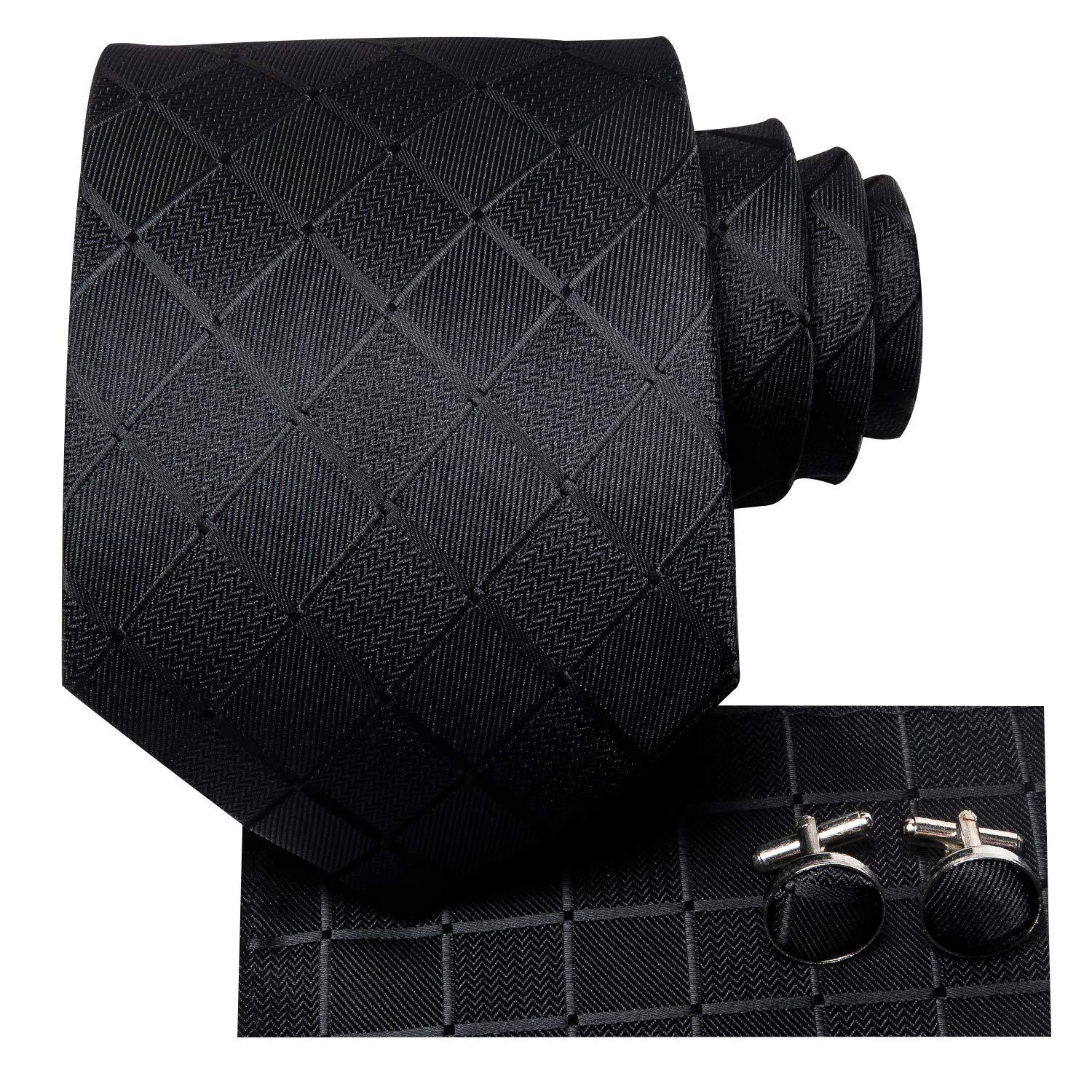 Hi-Tie Mens Plaid Ties Classic Paisley Necktie with Handkerchief Cufflinks Set Business Stripe Tie - Image 2