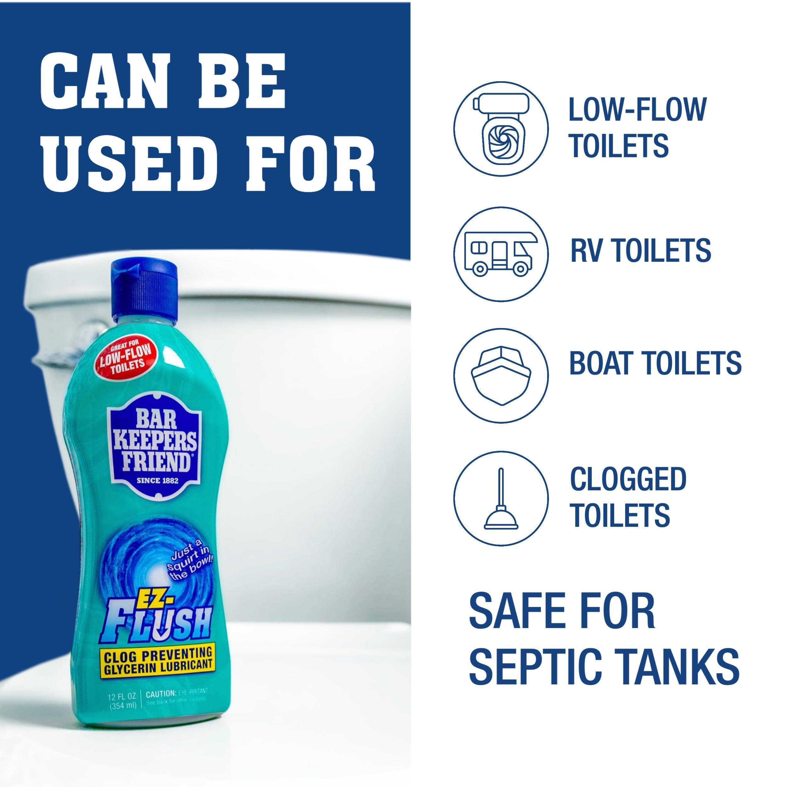 Bar Keepers Friend EZ-Flush Toilet Flushing Aid (2 x 12 oz) Liquid Plumber to Help Prevent Clogged Toilets - Reduces Clogging, Odor & Residue, Ideal for Low-Flow, Boat & RV Toilets, Citrus Fragrance - Image 4
