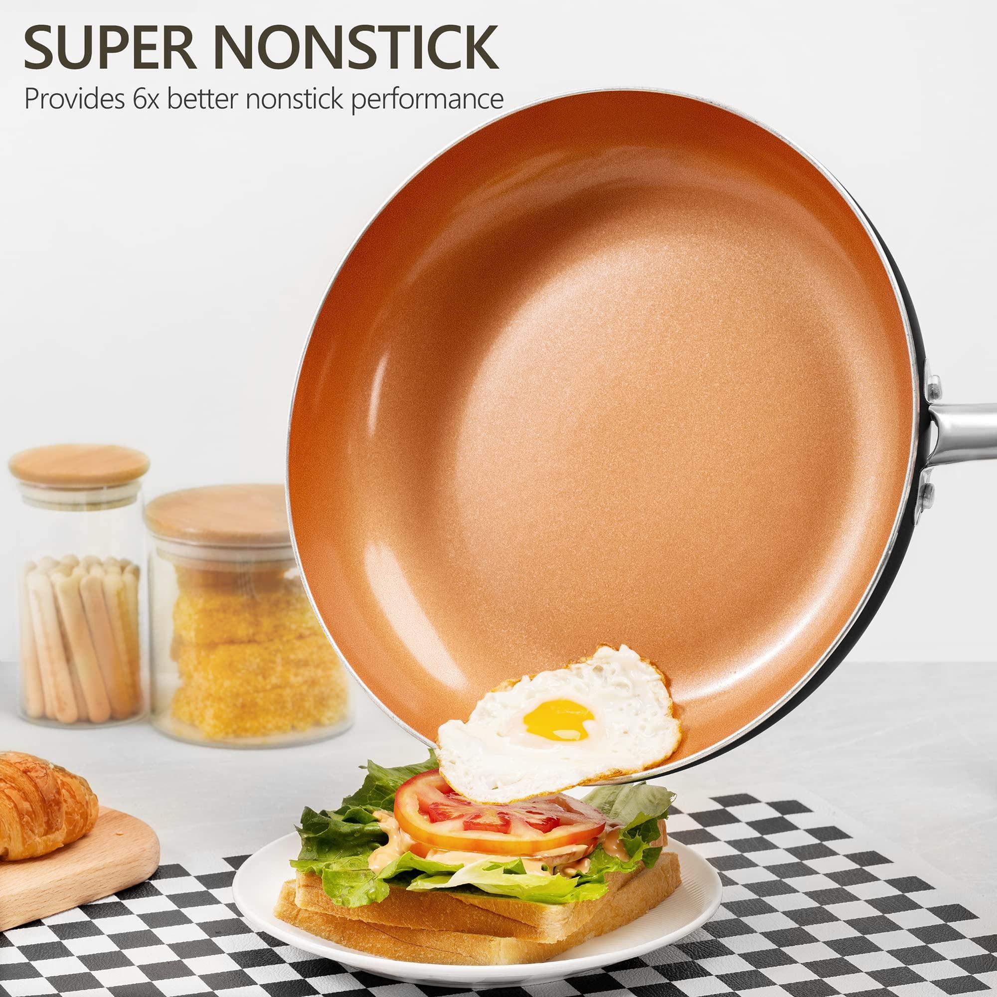 MICHELANGELO Frying Pan with Lid, Nonstick 8 Inch Frying Pan with Ceramic Titanium Coating, Copper Fry Pan with Lid, Small Fry Pan 8 Inch, Nonstick Fry Pans - Image 2