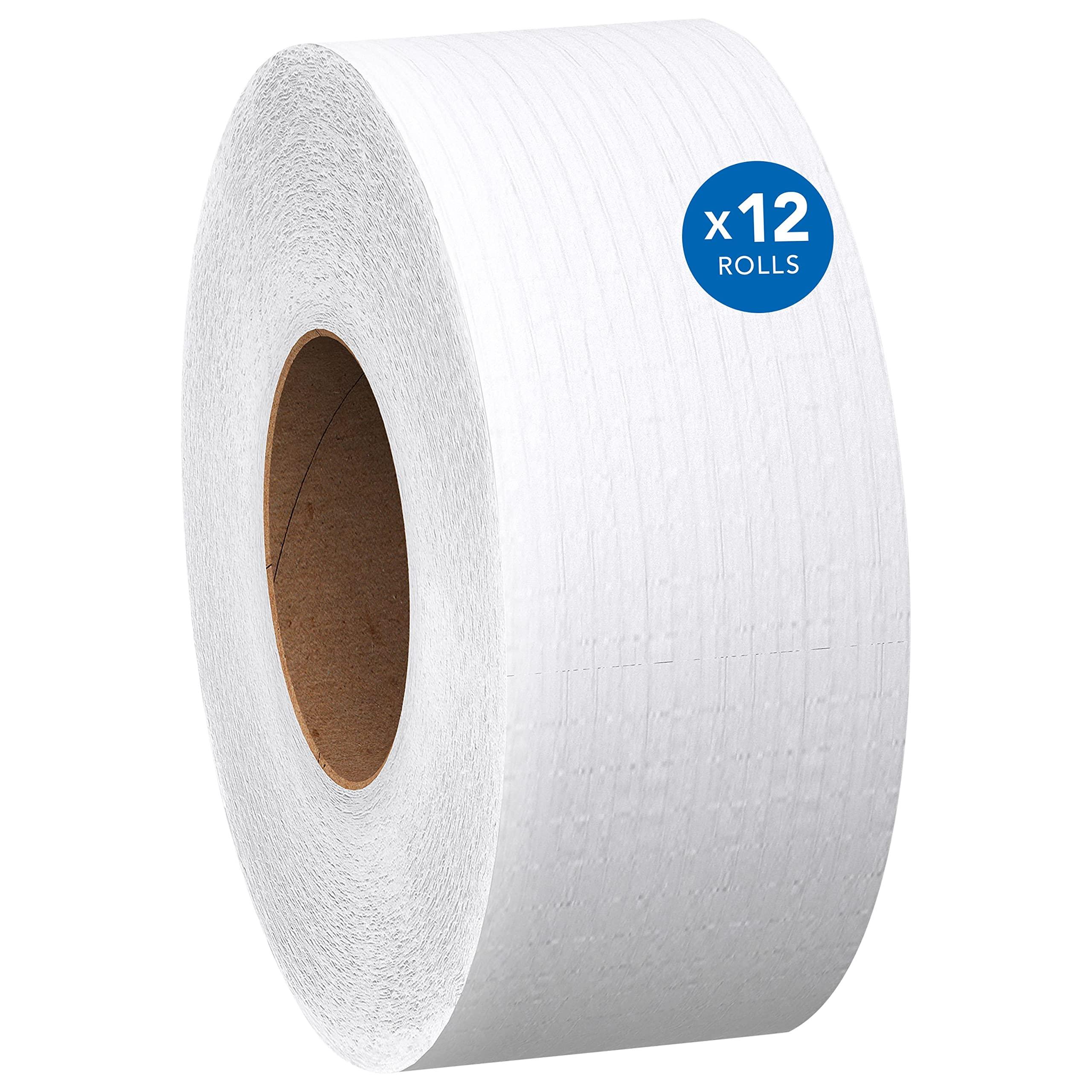 Scott Professional 100% Recycled Fiber High-Capacity Jumbo Roll Bulk Toilet Paper (67805), 2-Ply, White, Non-Perforated (12 Rolls at 1,000' Each, 12,000'/Case)
