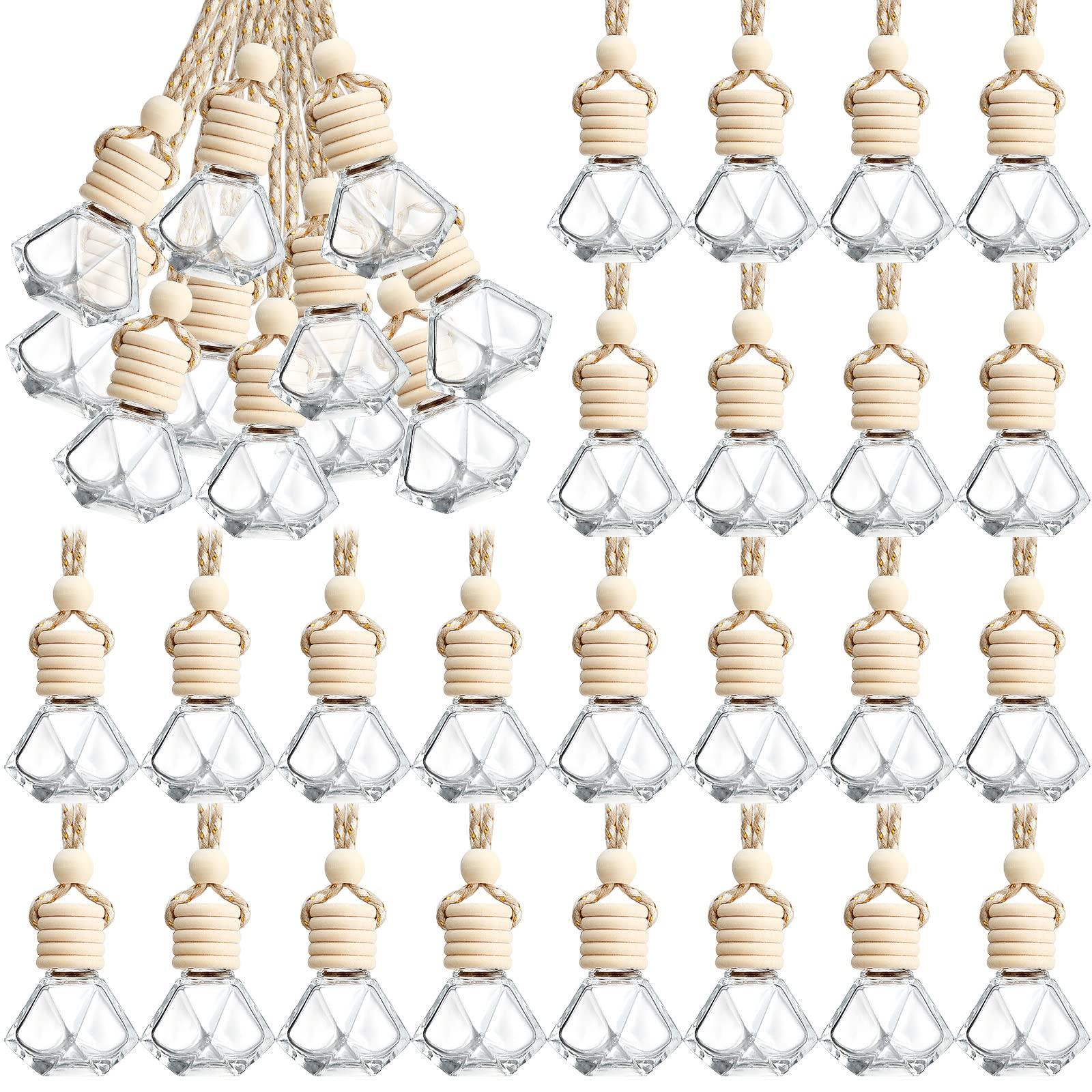 BBTO 50 Pcs Hanging Car Air Freshener Car Diffuser Bottles Empty Glass Perfume Bottle Freshener Diffuser Bottle Pendant for Essential Oil Fragrance Aromatherapy Bottle Ornament(Rhombus)