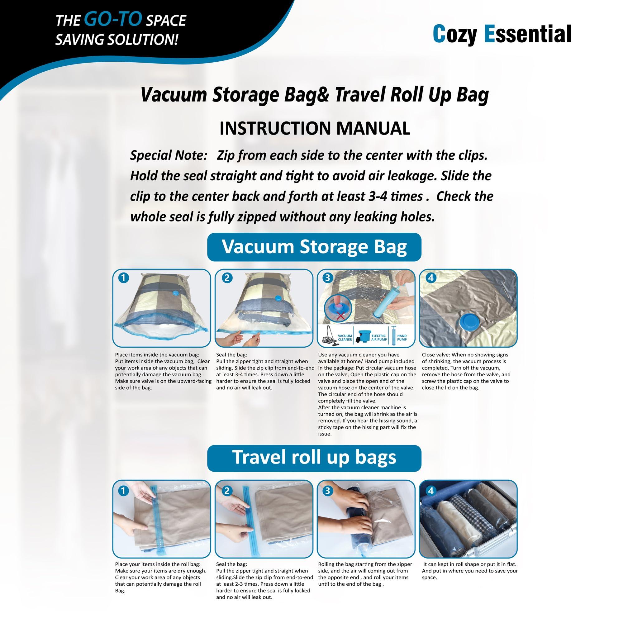 20 Pack Vacuum Storage Bags, Space Saver Bags (4 Jumbo/4 Large/4 Medium/4 Small/4 Roll) Compression for Comforters and Blankets, Sealer Clothes Storage, Hand Pump Included - Image 6