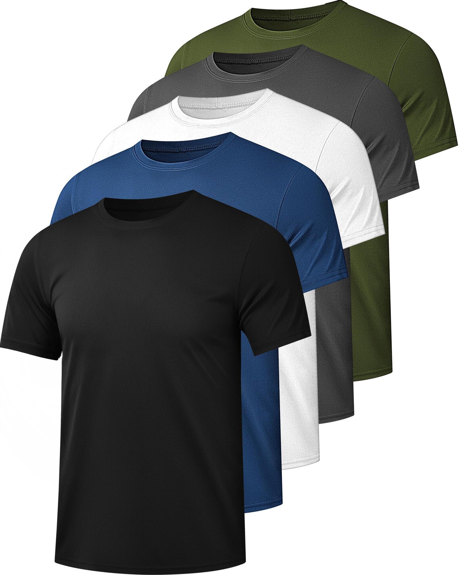 Kinglaman 5 Pack Mesh Workout Shirts for Men Dry Fit Gym Shirts Quick Dry Athletic Short Sleeve T-Shirt Moisture Wicking