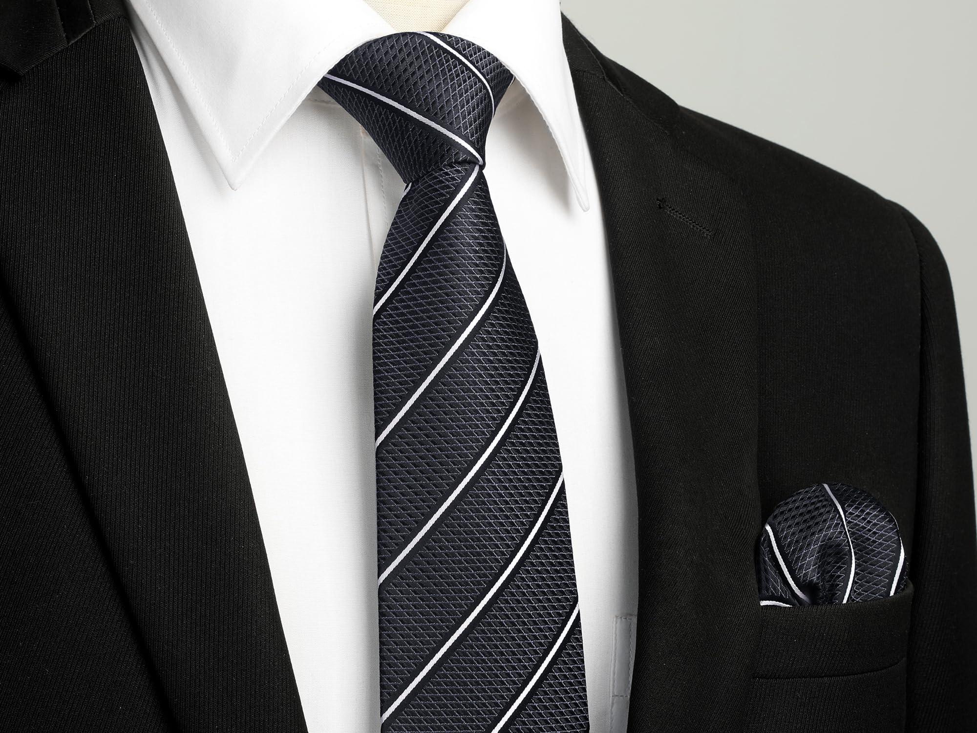 HISDERN Mens Striped Ties Classic Silk Woven Tie and Pocket Square Set Formal Business Necktie Handkerchief for Wedding - Image 3