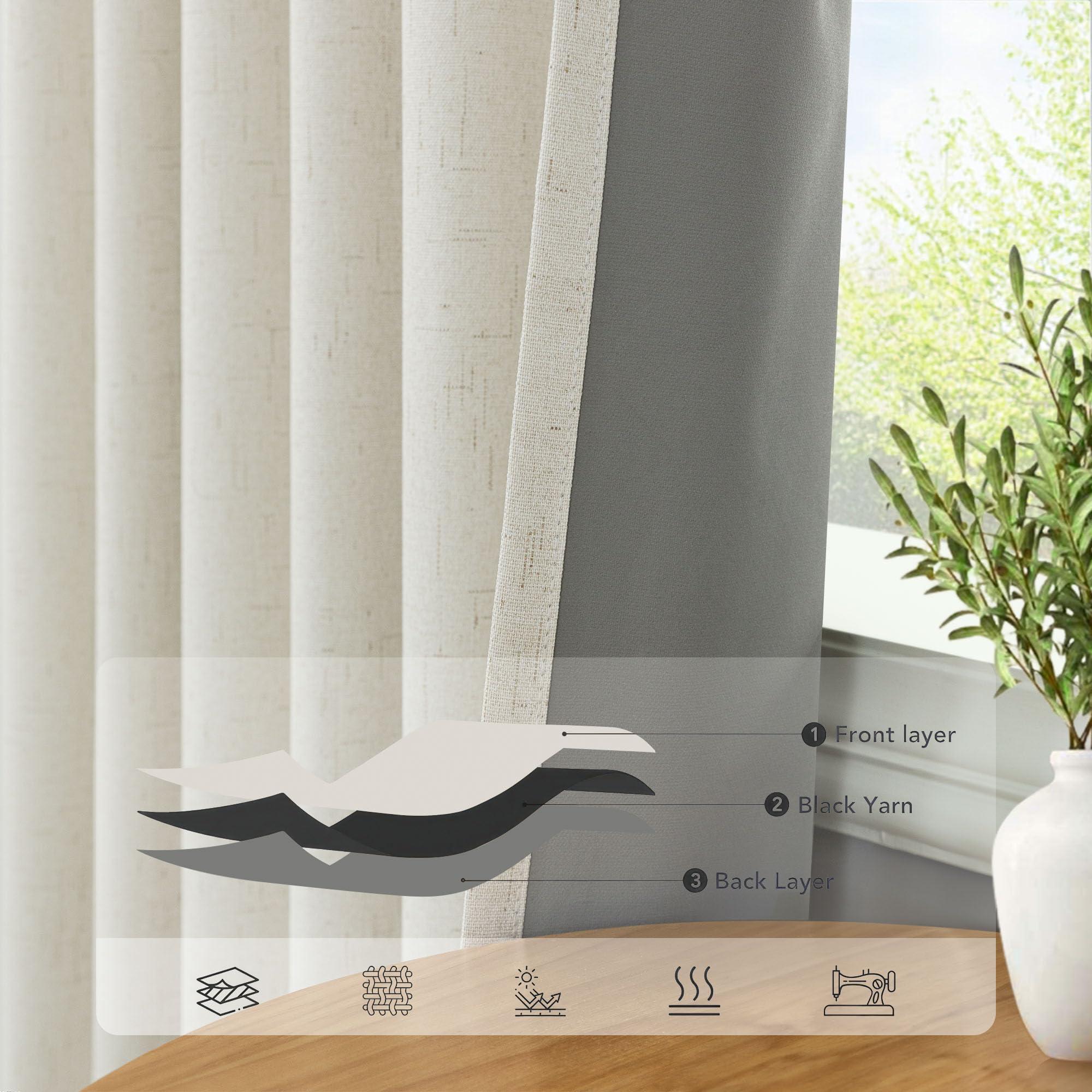 100% Blackout Curtains 84 Inch Length 2 Panels Set Neutral Boho Linen Farmhouse for Bedroom Windows Living Room Darkening Thermal Insulated Drapes Natural Cream Ivory 7ft Long Back Tab Pleated Pocket - Image 5