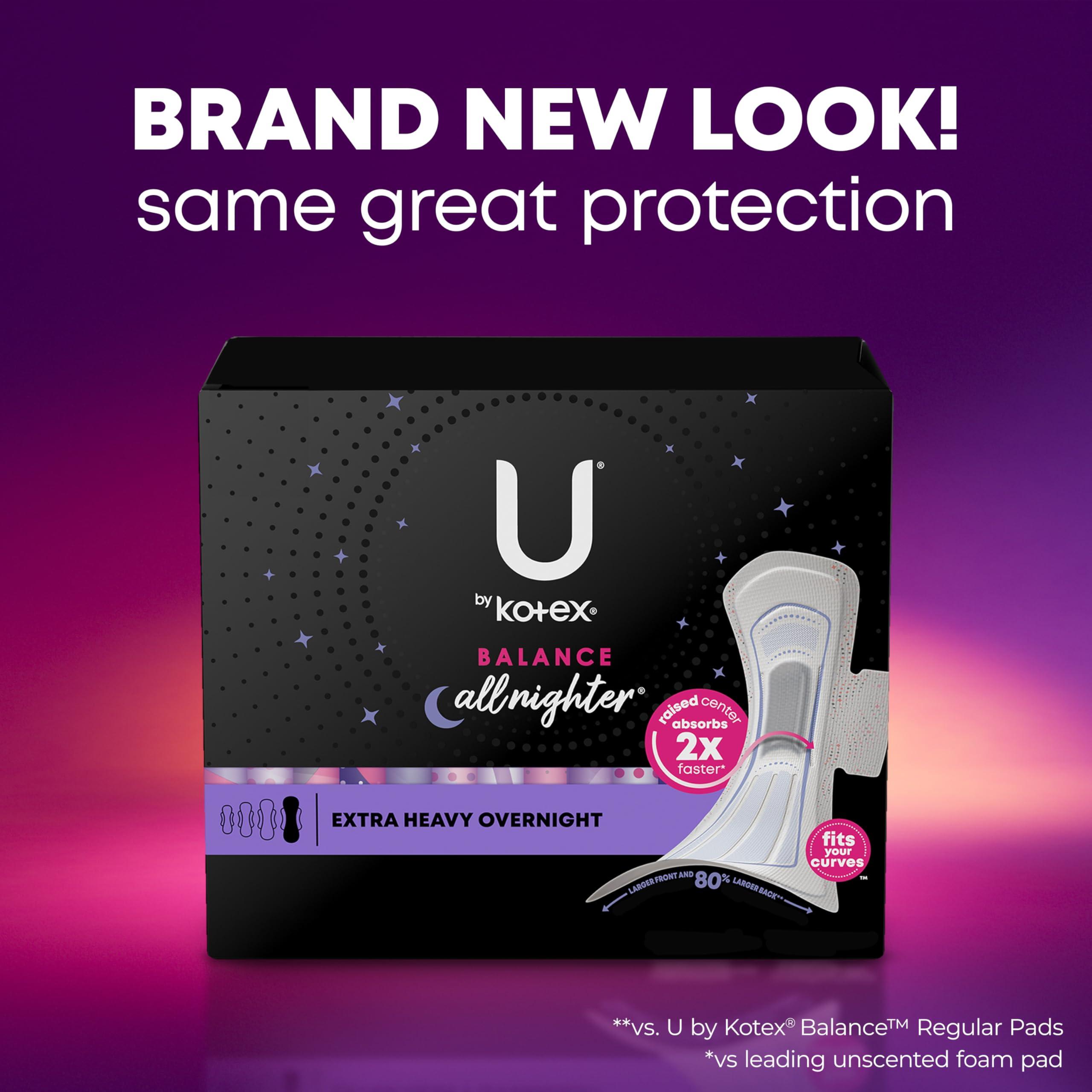 U by Kotex Balance Pads with Wings, Ultra Thin, Overnight, Extra Heavy Absorbency, 30 Count (Packaging May Vary) - Image 2