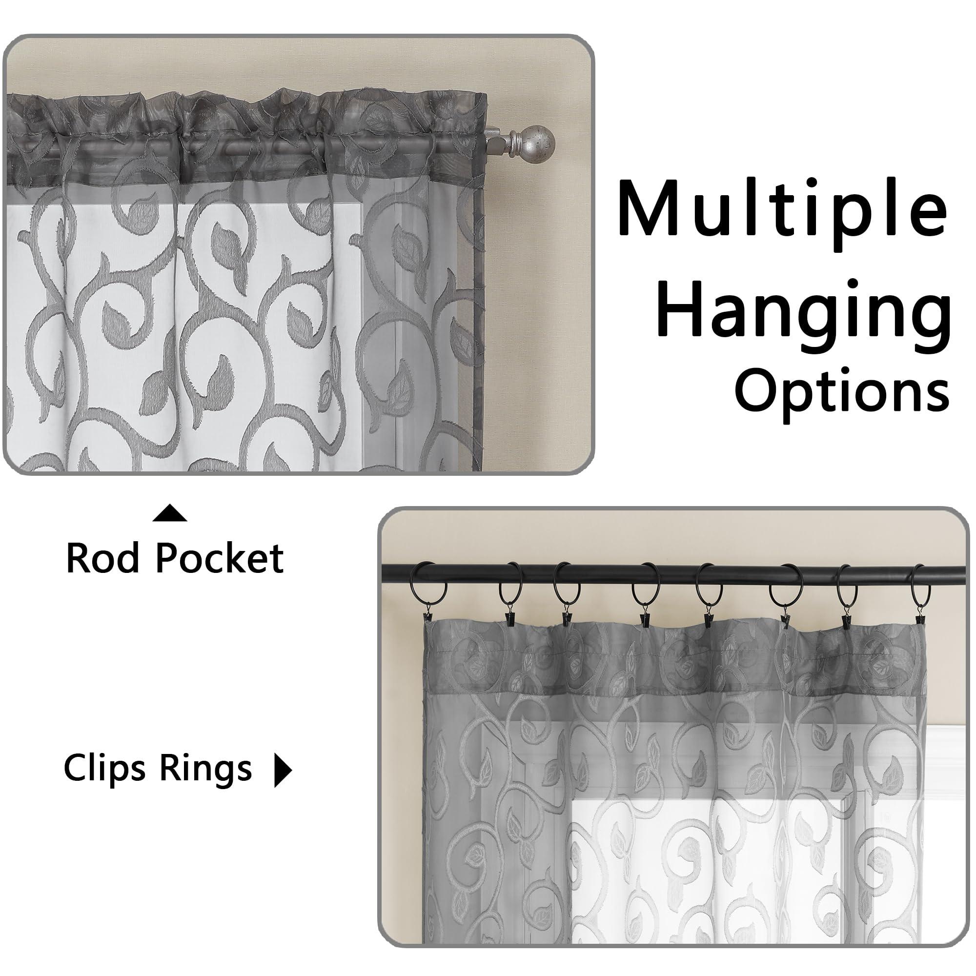 OWENIE Furman Sheer Curtains 84 inches Long for Bedroom Living Room 2 Panels Set, Light Filtering Window Curtains, Semi Transparent Voile Top Dual Rod Pocket, Grey, 40Wx84L inch, Total 84 Inches Width - Image 4