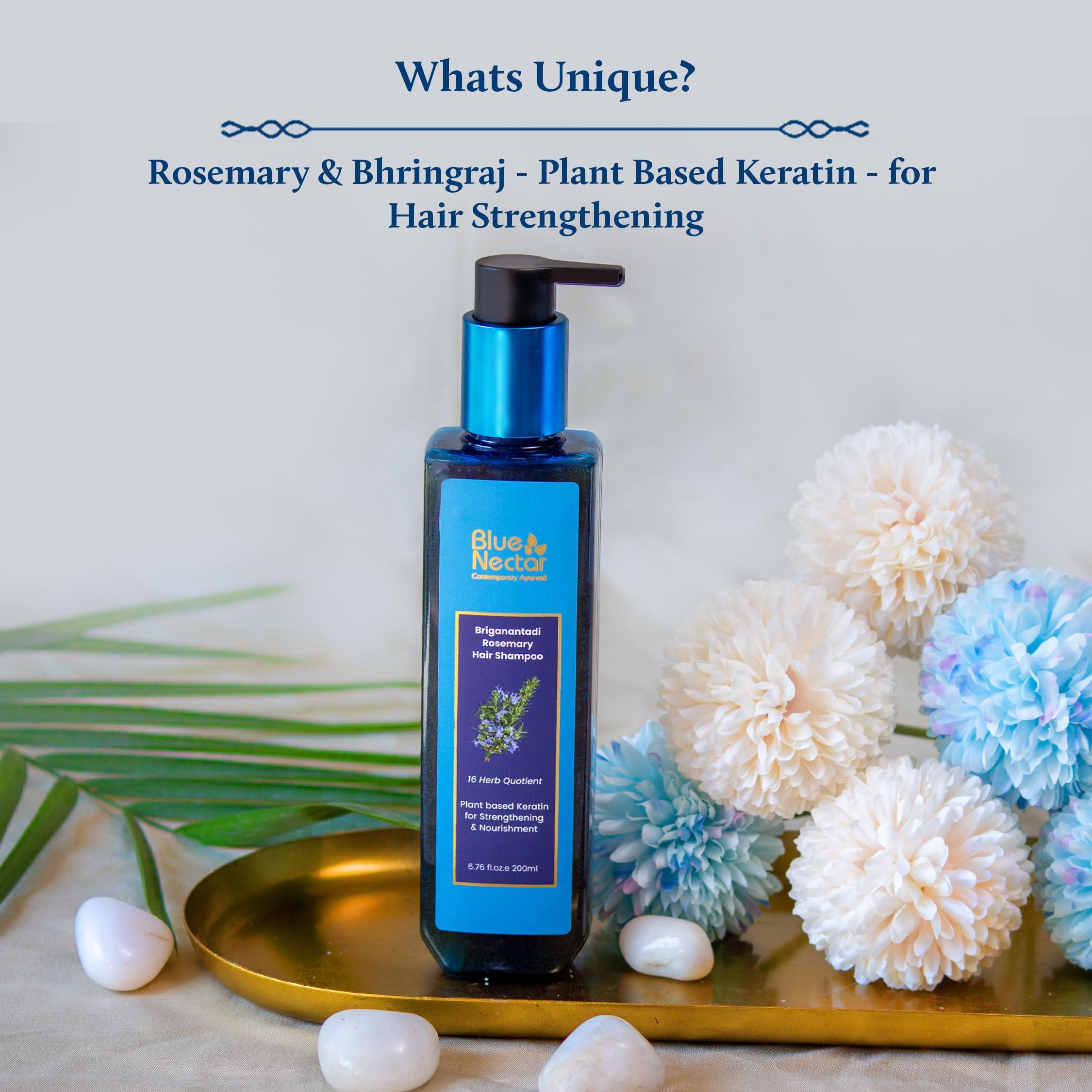Blue Nectar Keratin Rosemary Shampoo for Hair Growth | Natural Shampoo for Curly, Frizzy & Dry Hair | Paraben & Sulphate Free for Men & Women (16 Herbs, 6.76 Fl Oz) - Image 2