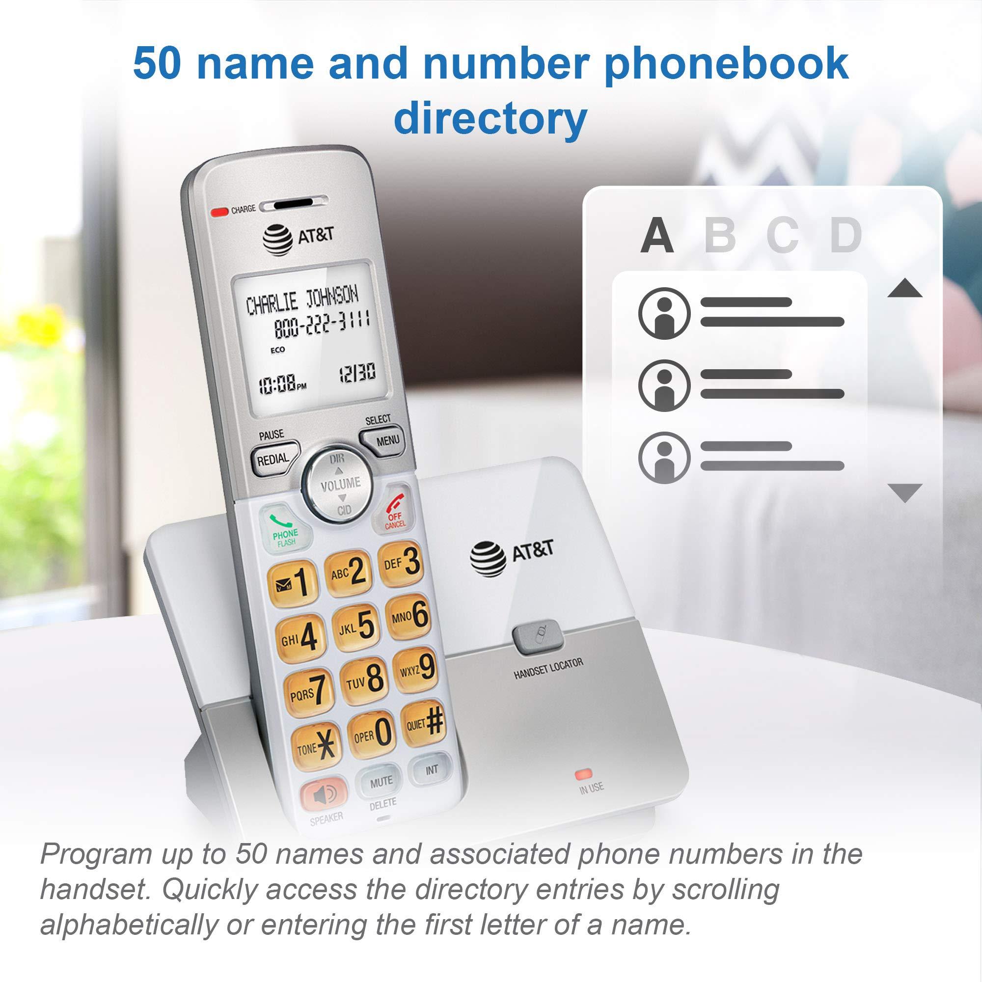 AT&T EL51203 2 Handset DECT 6.0 Cordless Home Phone Full-Duplex Handset Speakerphone, Backlit Display, Lighted Keypad, Caller ID/Call Waiting, Phonebook, Eco Mode, Voicemail Key, Quiet Mode,Intercom - Image 6
