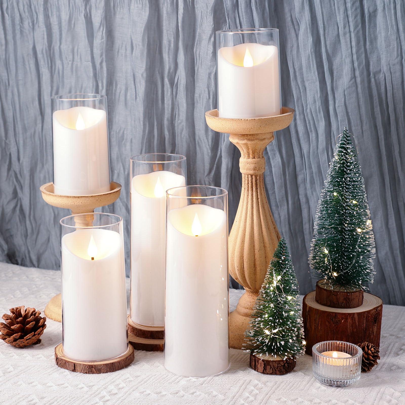 NURADA Flameless Candles: Acrylic LED Pillar Candles Battery Operated with Remote and Timer Candle for Romantic Ambiance and Home Table Bathroom Decor, White Pack of 5 - Image 5