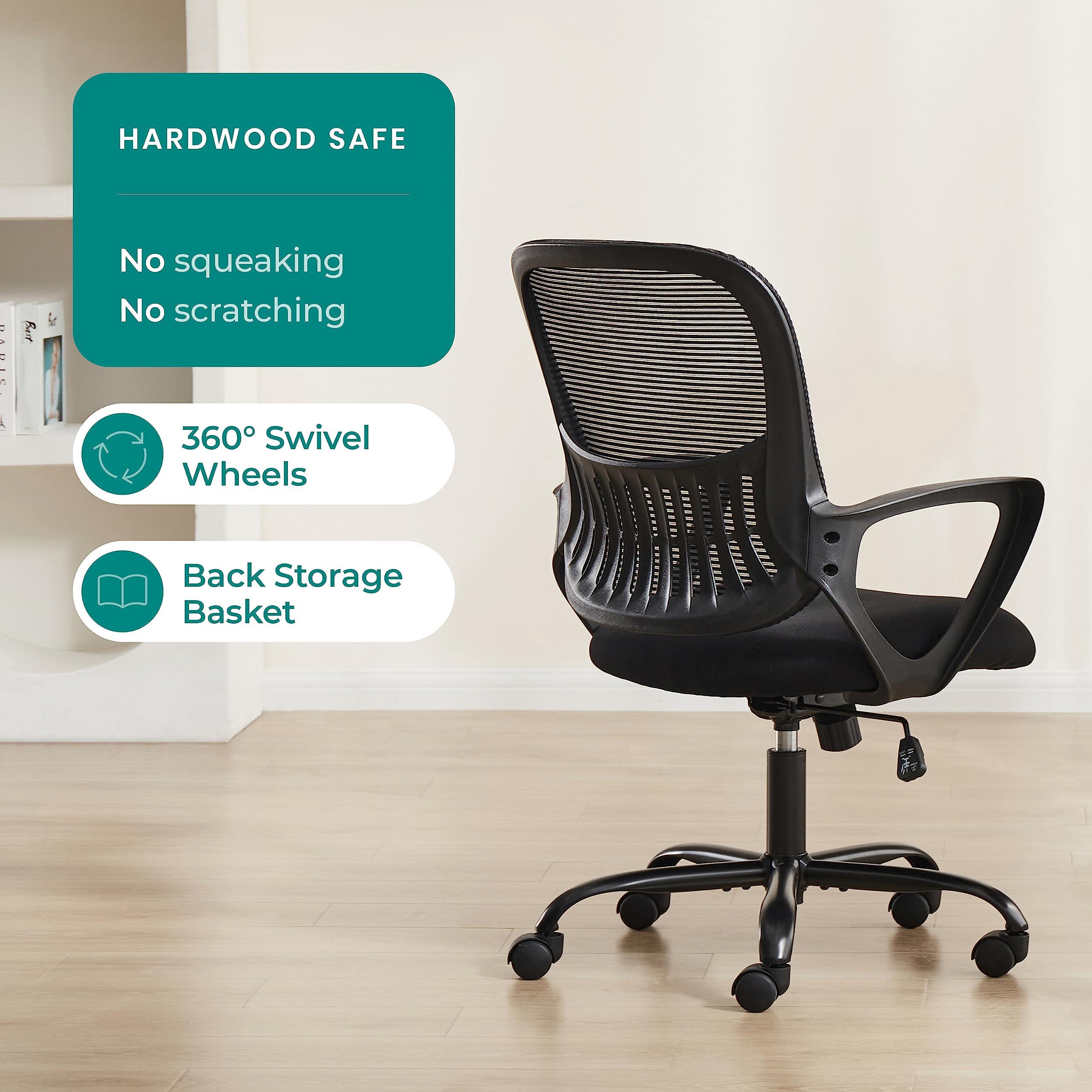 SMUG Home Office Computer Desk Chair, Ergonomic Mid-Back Mesh Rolling Work Swivel Task Chairs with Wheels, Comfortable Lumbar Support, Comfy Arms for Bedroom, Study, Dorm, Student - Image 5
