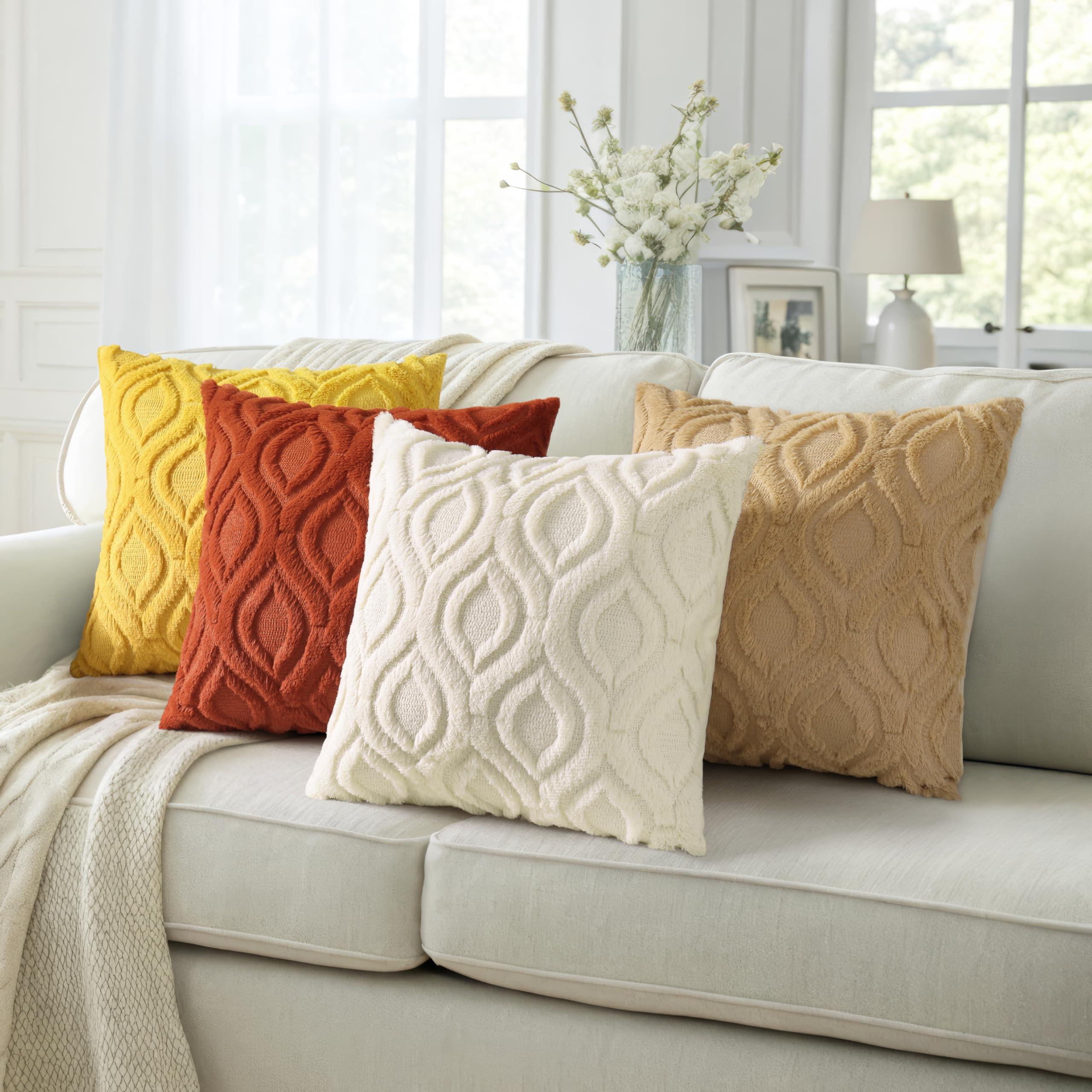 decorUhome Fall Throw Pillow Covers 18x18 Inch Set of 2, Soft Plush Faux Wool Beige Solid Couch Pillow Covers, Accent Farmhouse Neutral Square Pillow Cases for Sofa Bed Living Room Home Decor - Image 5