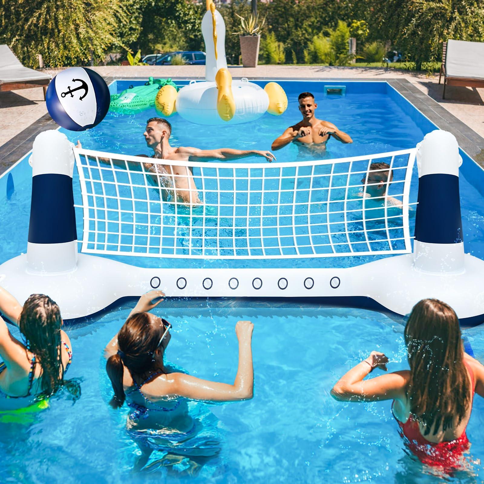 Large Inflatable Pool Games Volleyball Net Pool Float Set with 9" Anchor Ball, 2 Weight Bags & Yacht Design – Floating Swimming Game Toy for Adults & Kids, Perfect for Summer Water Sport Pool Party - Image 2