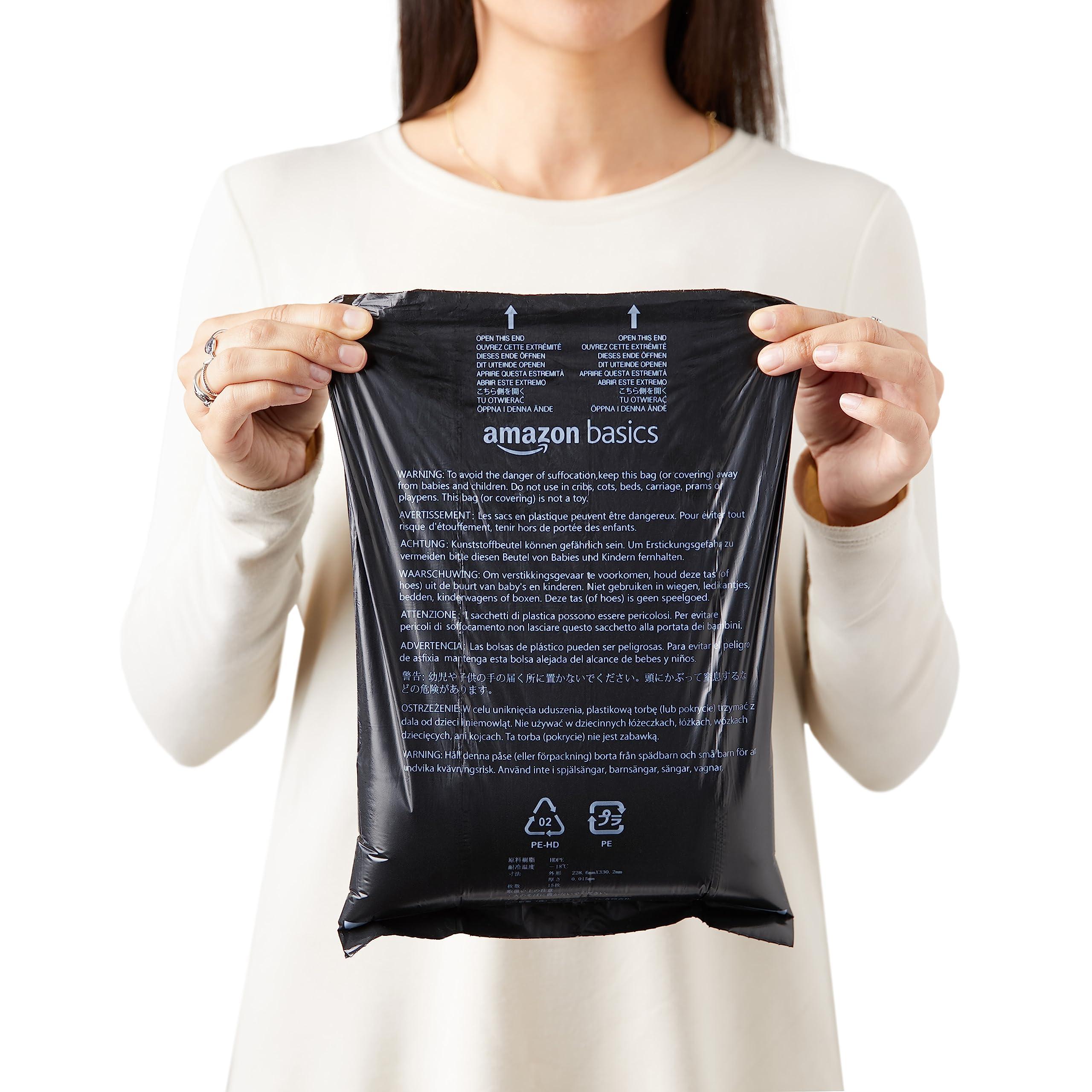Amazon Basics Dog Poop Leak Proof Bags with Dispenser and Leash Clip, Unscented, 300 Count, 20 Pack of 15, Black, 13 x 9 Inch - Image 3