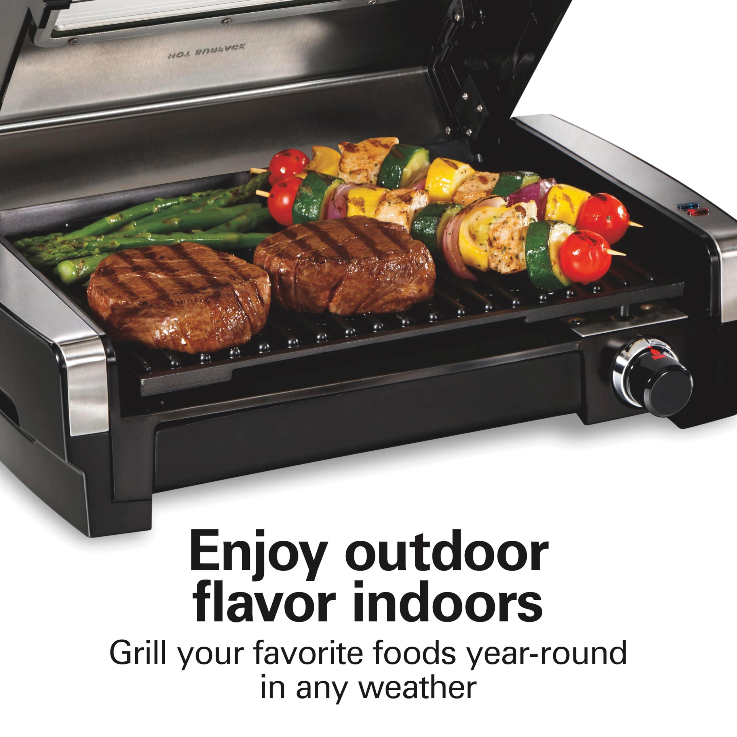 Hamilton Beach Electric Indoor Searing Grill with Viewing Window & Adjustable Temperature Control to 450F, 118 sq. in. Surface Serves 6, PFAS-Free Removable Nonstick Grate, Stainless Steel - Image 3