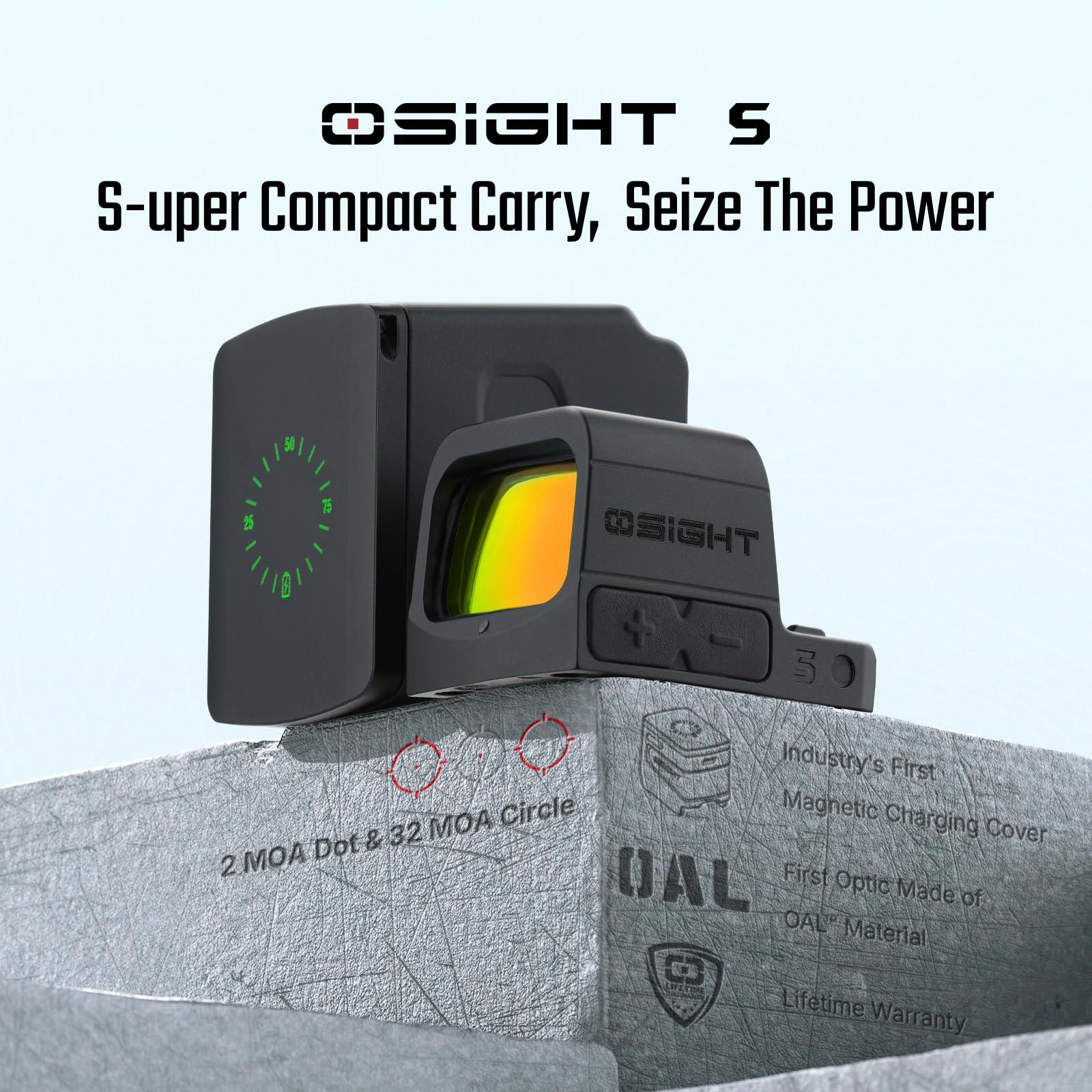 OSIGHT S Multi-Reticle Micro Enclosed Sight with Charging Cover, 2 MOA Dot & 32 MOA Circle for RMSc Footprint, Parallax-Free Durable Reflex Sights (Red Dot) - Image 2