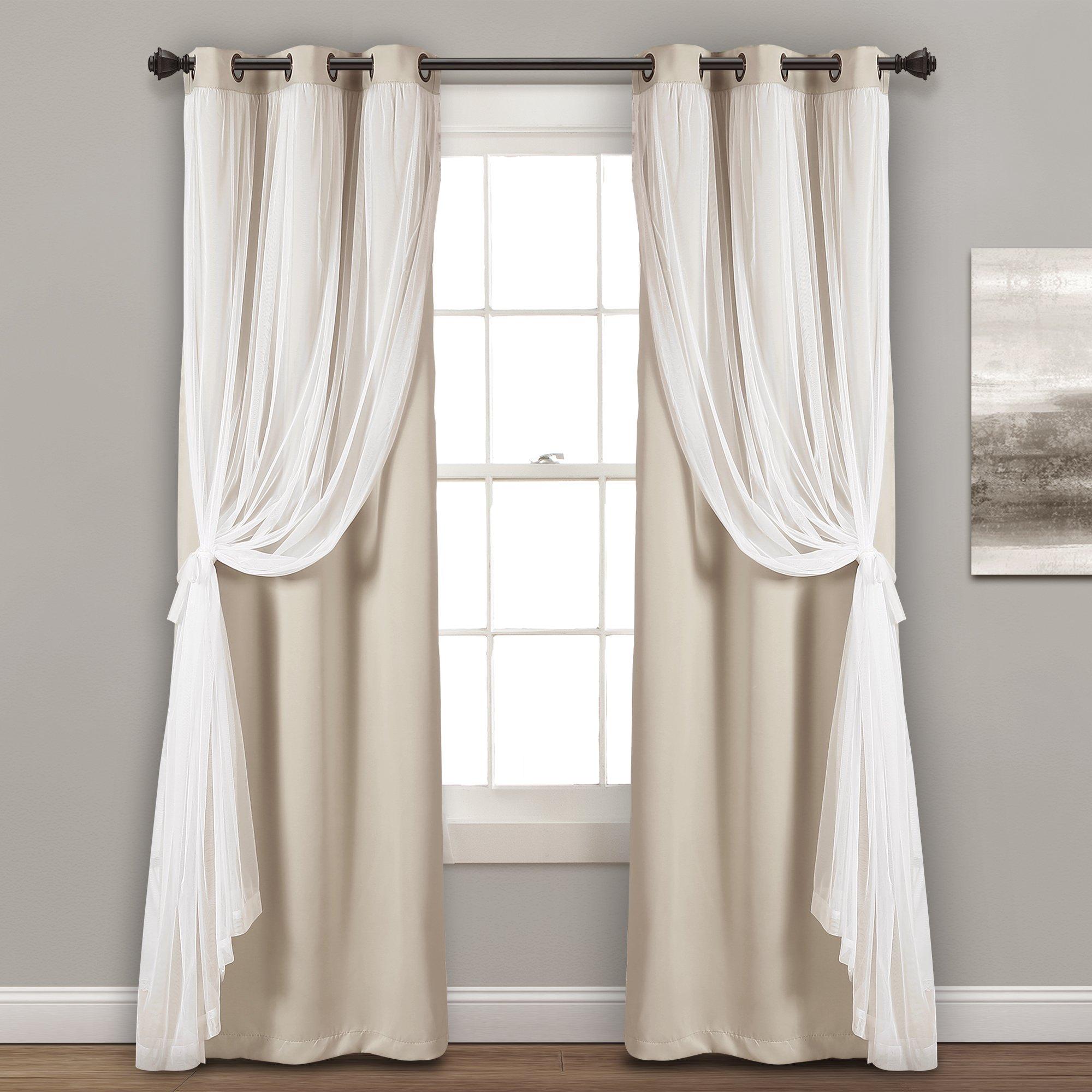 Lush Decor Sheer Grommet Curtains With Insulated Blackout Lining, Window Curtain Panels, Pair, 38"W x 84"L, Wheat - Curtain With Sheer Overlay, Elegant Blackout Curtains for Bedroom - Image 3