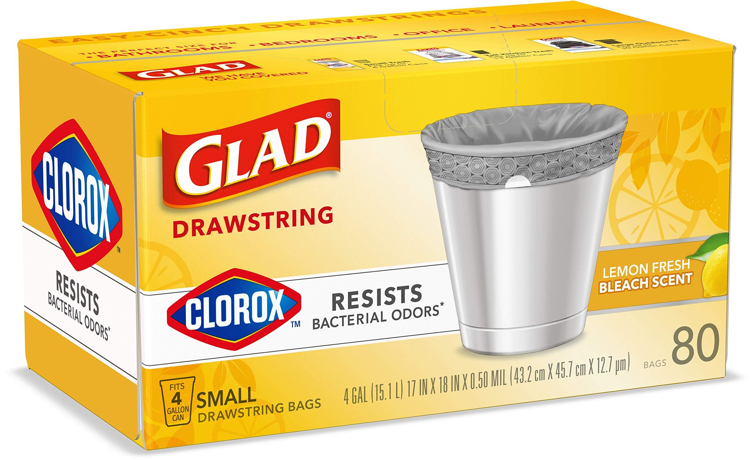 Glad Small Drawstring Trash Bags with Clorox, 4 Gal, Lemon Fresh Bleach, 80 Ct (Package May Vary) - Image 11