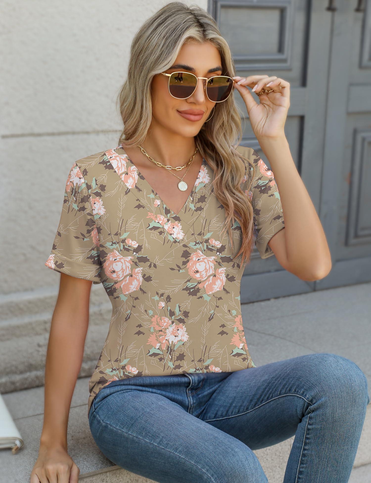 Rapbin T Shirts for Women Short Sleeve V Neck Tshirts Loose Fit Lightweight Soft Casual Summer Spring Tee Tops - Image 5