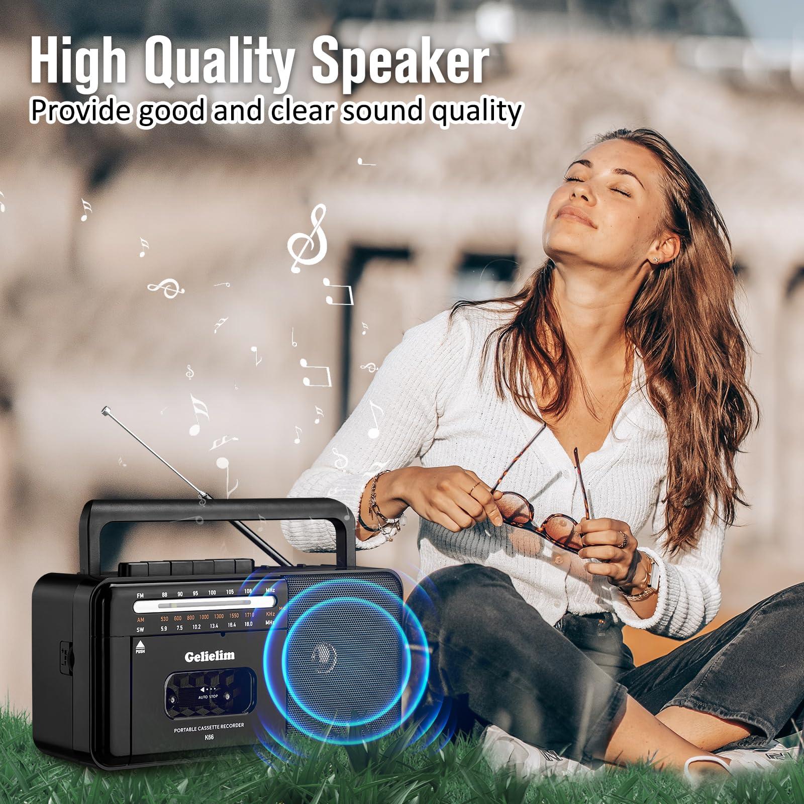 Gelielim Cassette Tape Player Bluetooth Boombox, Cassette Player AM/FM/SW Radio Stereo, Tape Player/Recorder with 8W Speaker and Earphone Jack, USB/TF Card Player, AC Powered or Battery Operated - Image 8