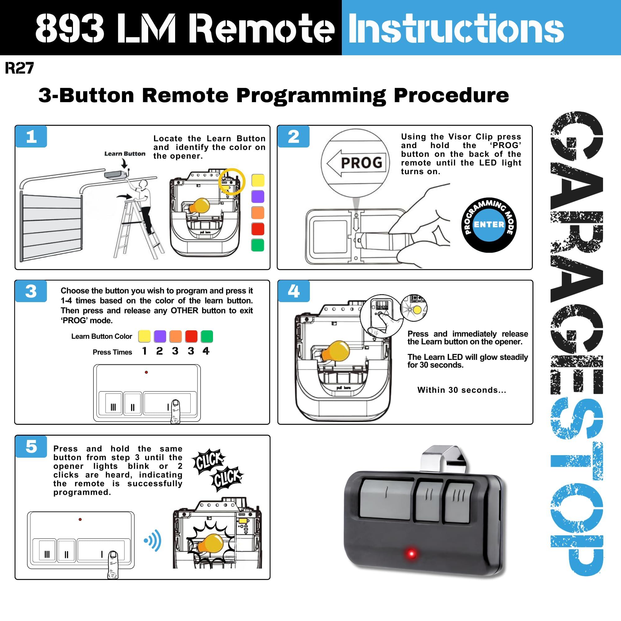 Garage Stop 893LM 893Max for Chamberlain Craftsman Liftmaster Garage Door Opener Remote, 1993 to Present Garage Clicker, Garage Door Remote Replacement - Image 4