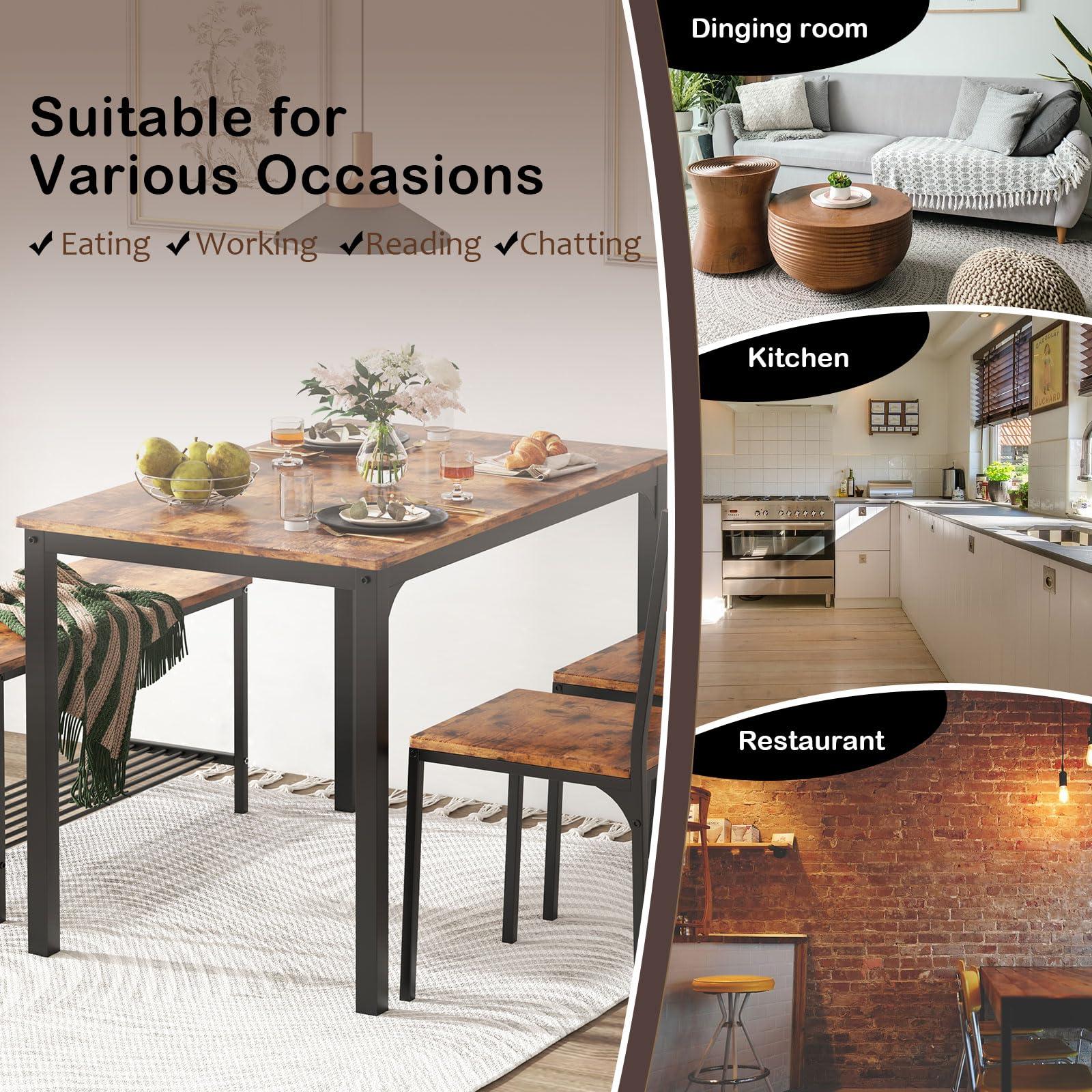 soges 4 Person Dining Table Set, 43.3inch Kitchen Table Set for 4, Dining Room 2 Chairs with Backrest, 2-Person Bench with Storage Rack, Vintage Brown - Image 6